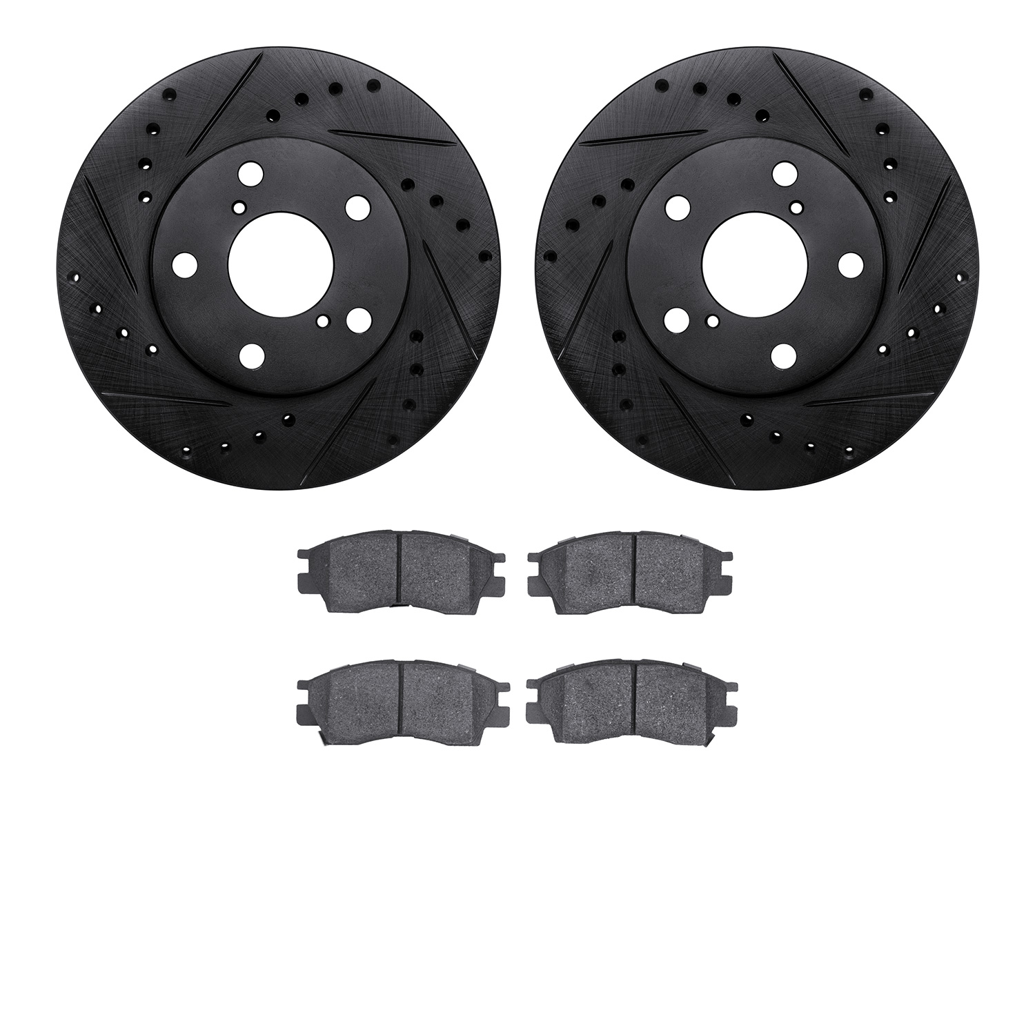 8502-75003 Drilled/Slotted Brake Rotors w/5000 Advanced Brake Pads Kit [Black], 1992-1998 Lexus/Toyota/Scion, Position: Front