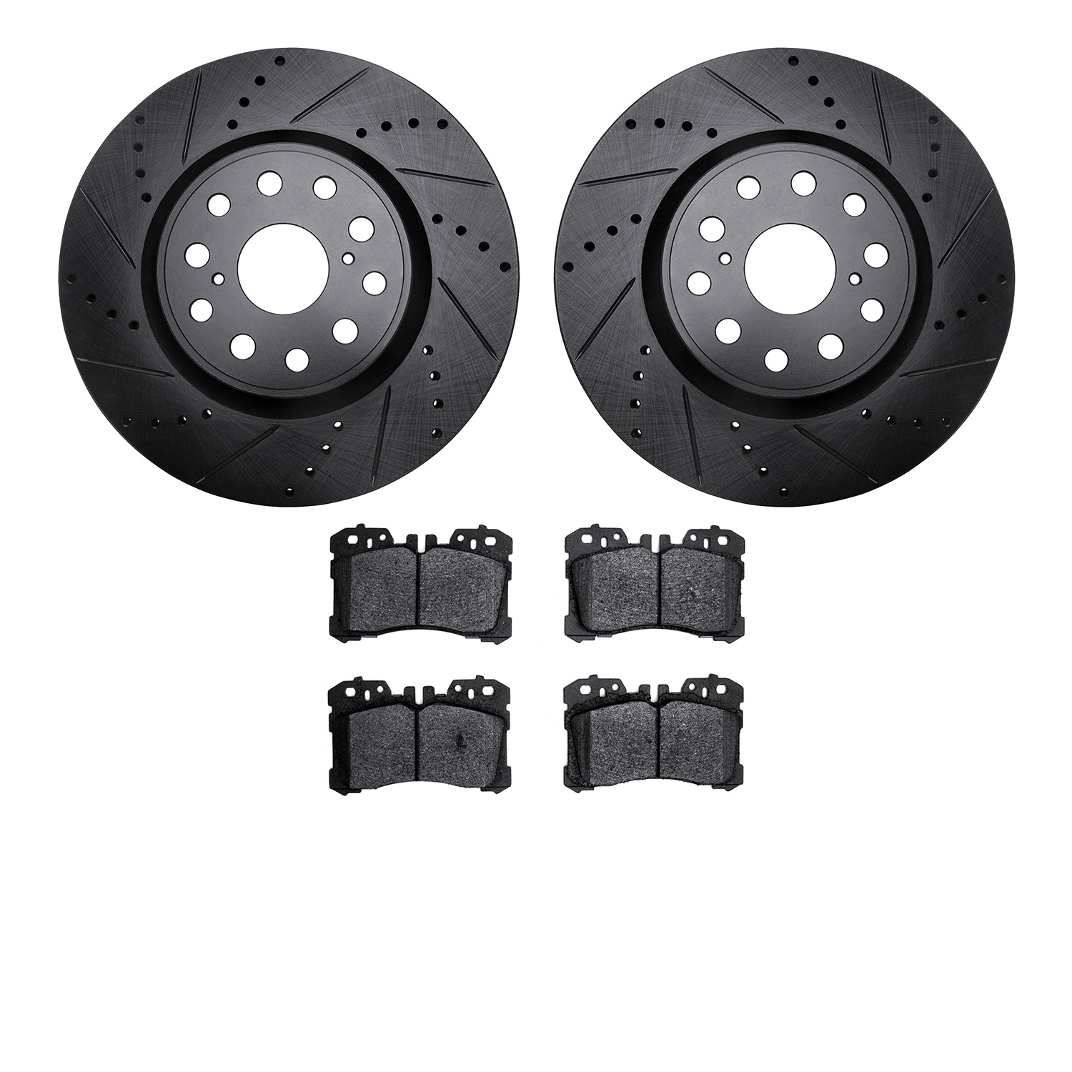 8502-75021 Drilled/Slotted Brake Rotors w/5000 Advanced Brake Pads Kit [Black], Fits Select Lexus/Toyota/Scion, Position: Front