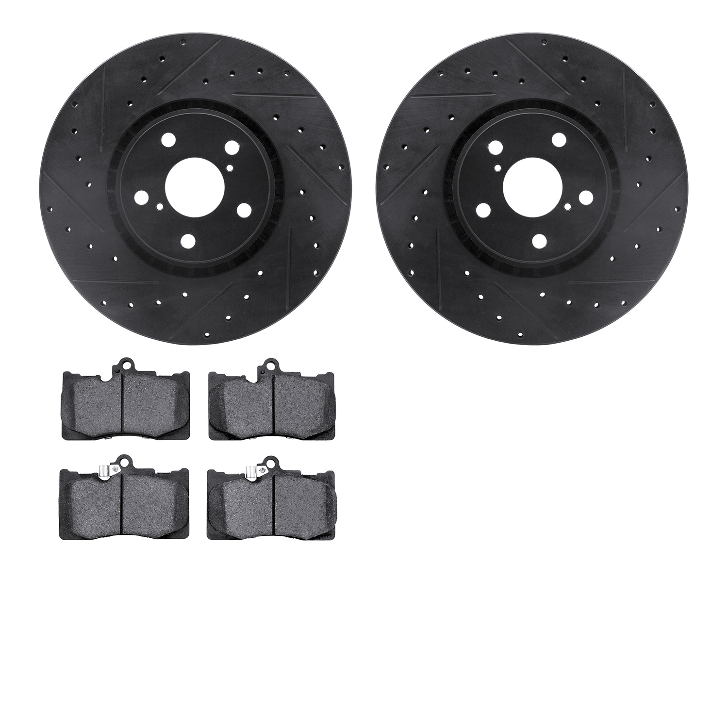 8502-75023 Drilled/Slotted Brake Rotors w/5000 Advanced Brake Pads Kit [Black], 2007-2011 Lexus/Toyota/Scion, Position: Front