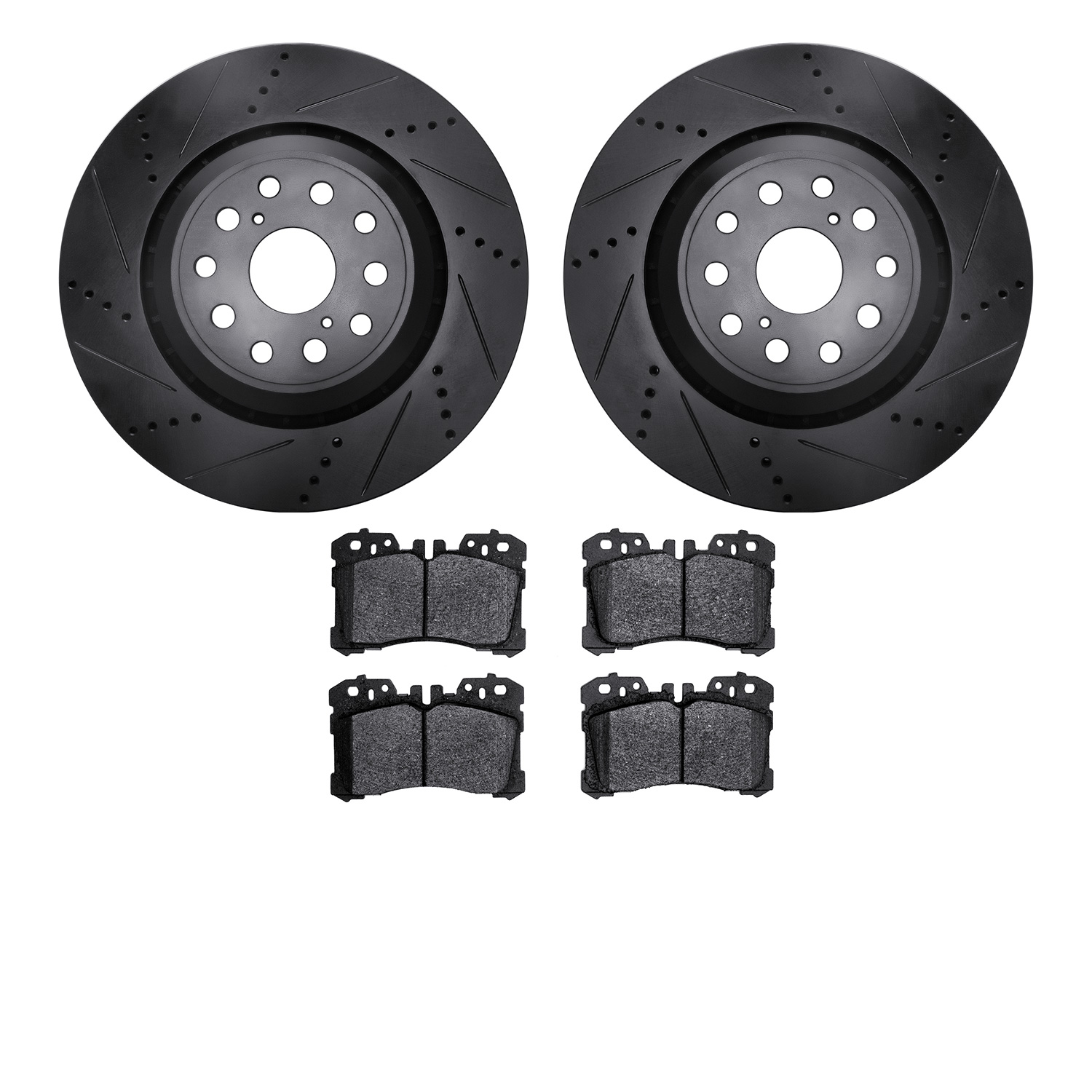 8502-75034 Drilled/Slotted Brake Rotors w/5000 Advanced Brake Pads Kit [Black], Fits Select Lexus/Toyota/Scion, Position: Front