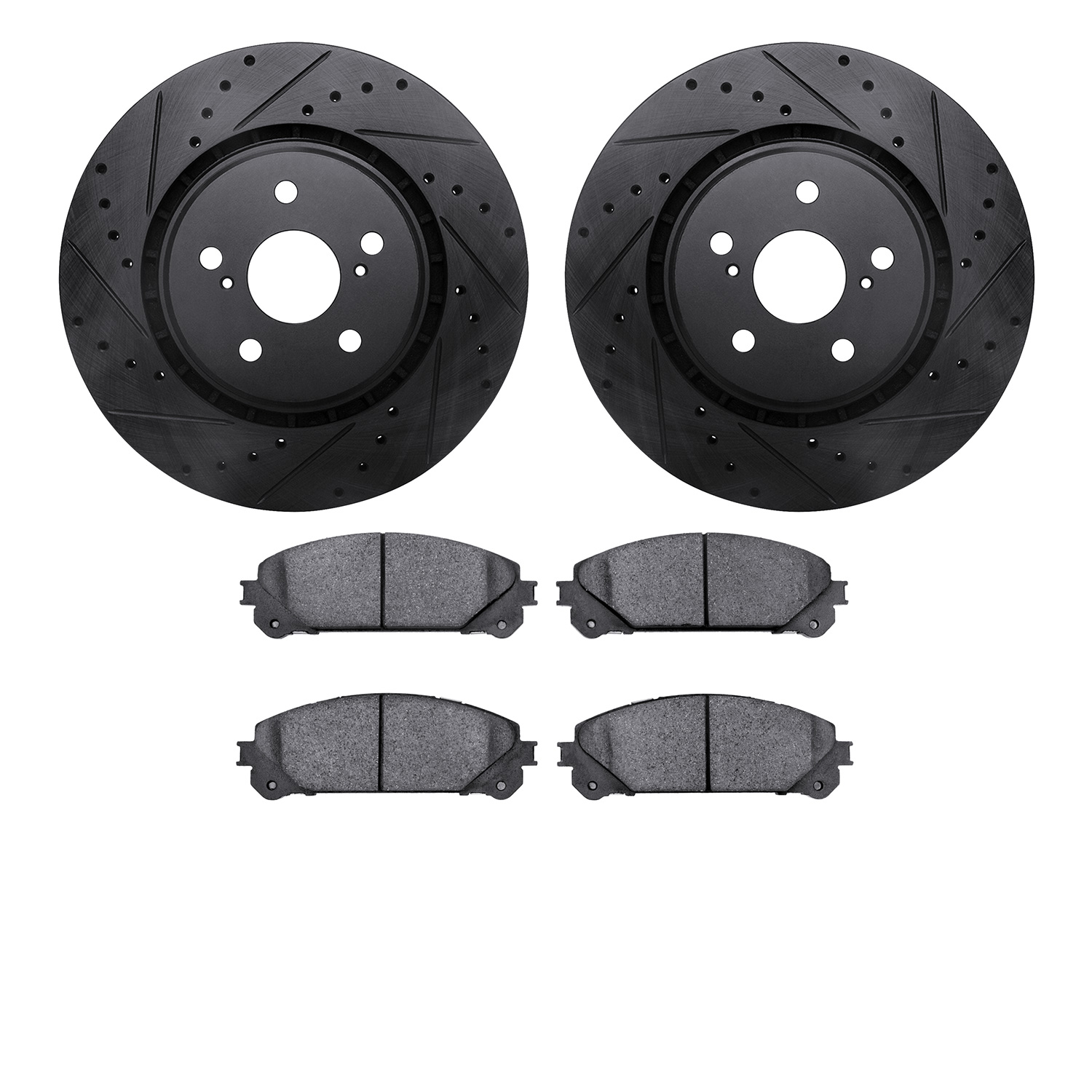 8502-75040 Drilled/Slotted Brake Rotors w/5000 Advanced Brake Pads Kit [Black], Fits Select Lexus/Toyota/Scion, Position: Front