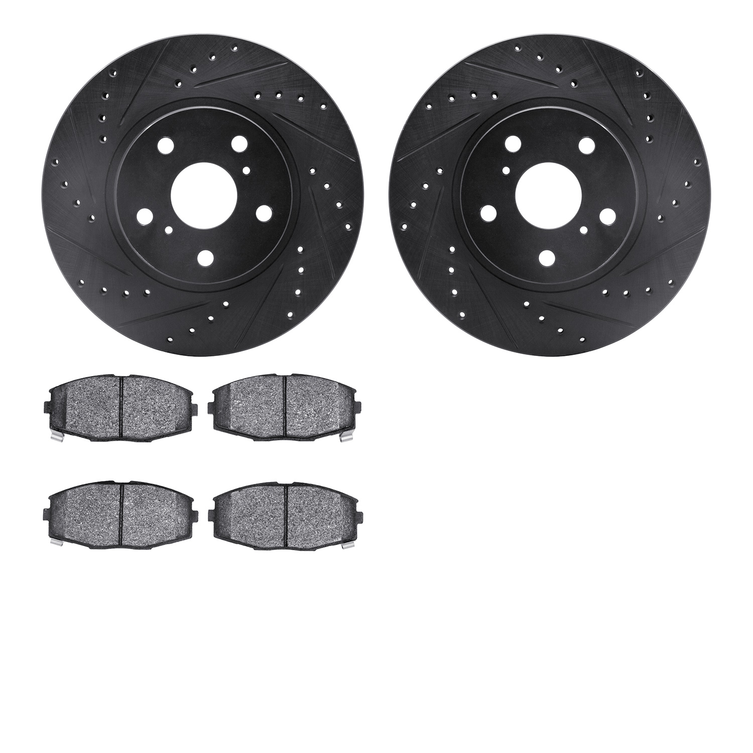 8502-76016 Drilled/Slotted Brake Rotors w/5000 Advanced Brake Pads Kit [Black], 1986-1992 Lexus/Toyota/Scion, Position: Front