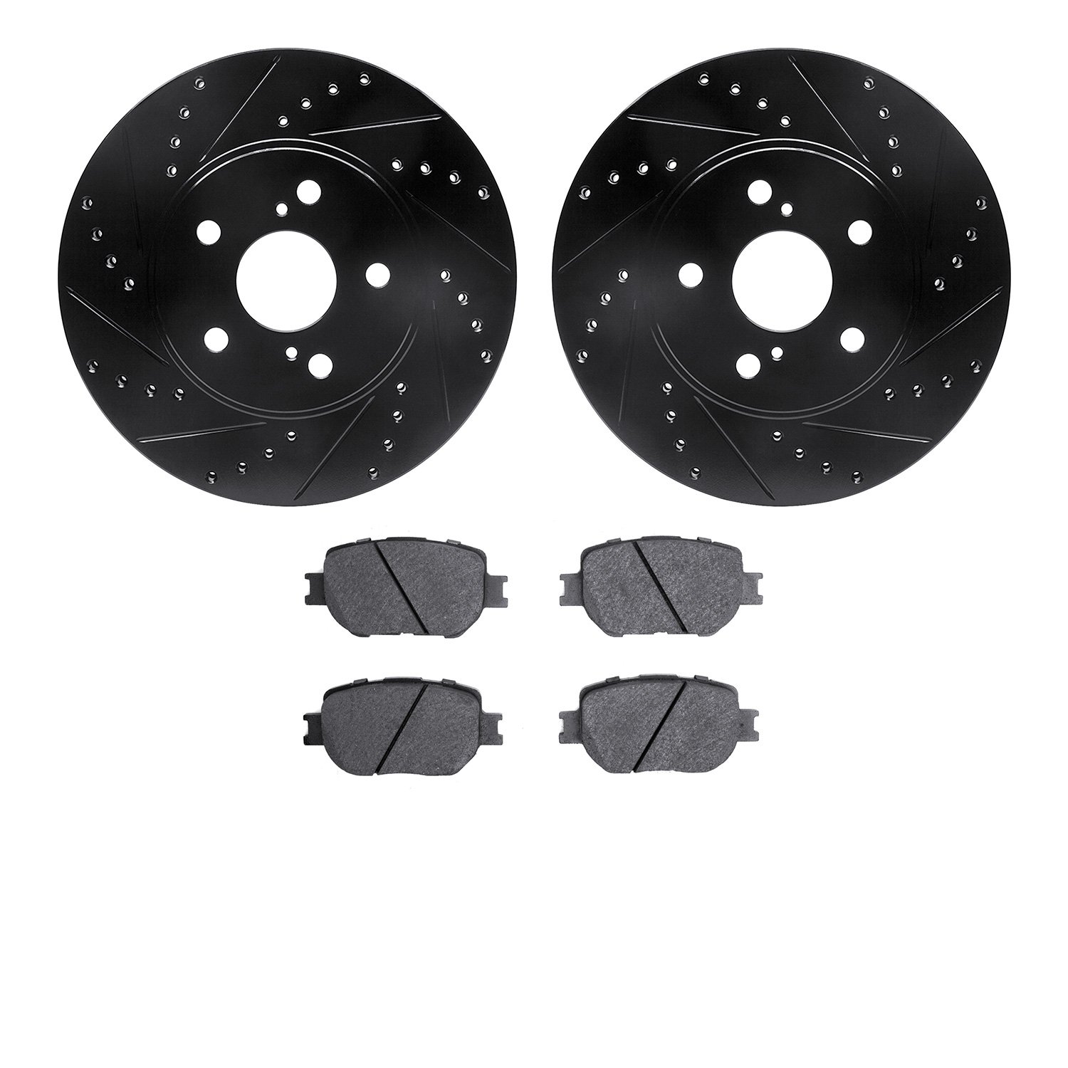 8502-76075 Drilled/Slotted Brake Rotors w/5000 Advanced Brake Pads Kit [Black], 2014-2015 Lexus/Toyota/Scion, Position: Front