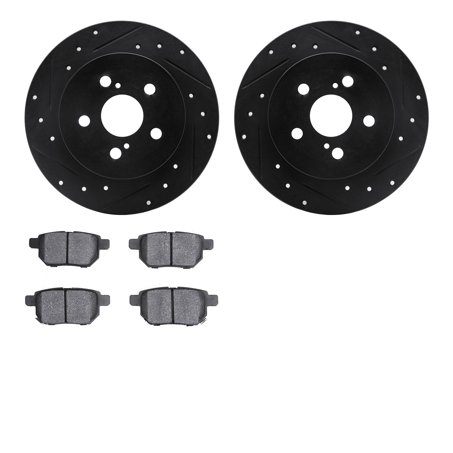 8502-76087 Drilled/Slotted Brake Rotors w/5000 Advanced Brake Pads Kit [Black], Fits Select Multiple Makes/Models, Position: Rea