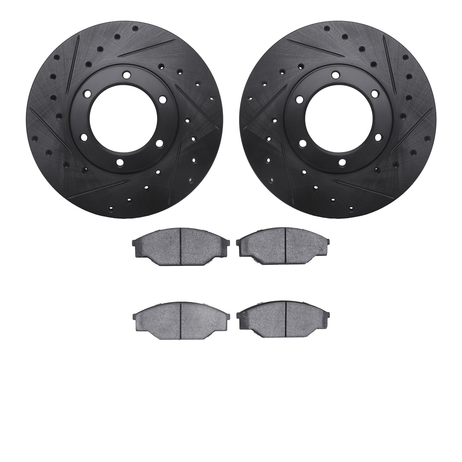 8502-76116 Drilled/Slotted Brake Rotors w/5000 Advanced Brake Pads Kit [Black], 1987-1988 Lexus/Toyota/Scion, Position: Front