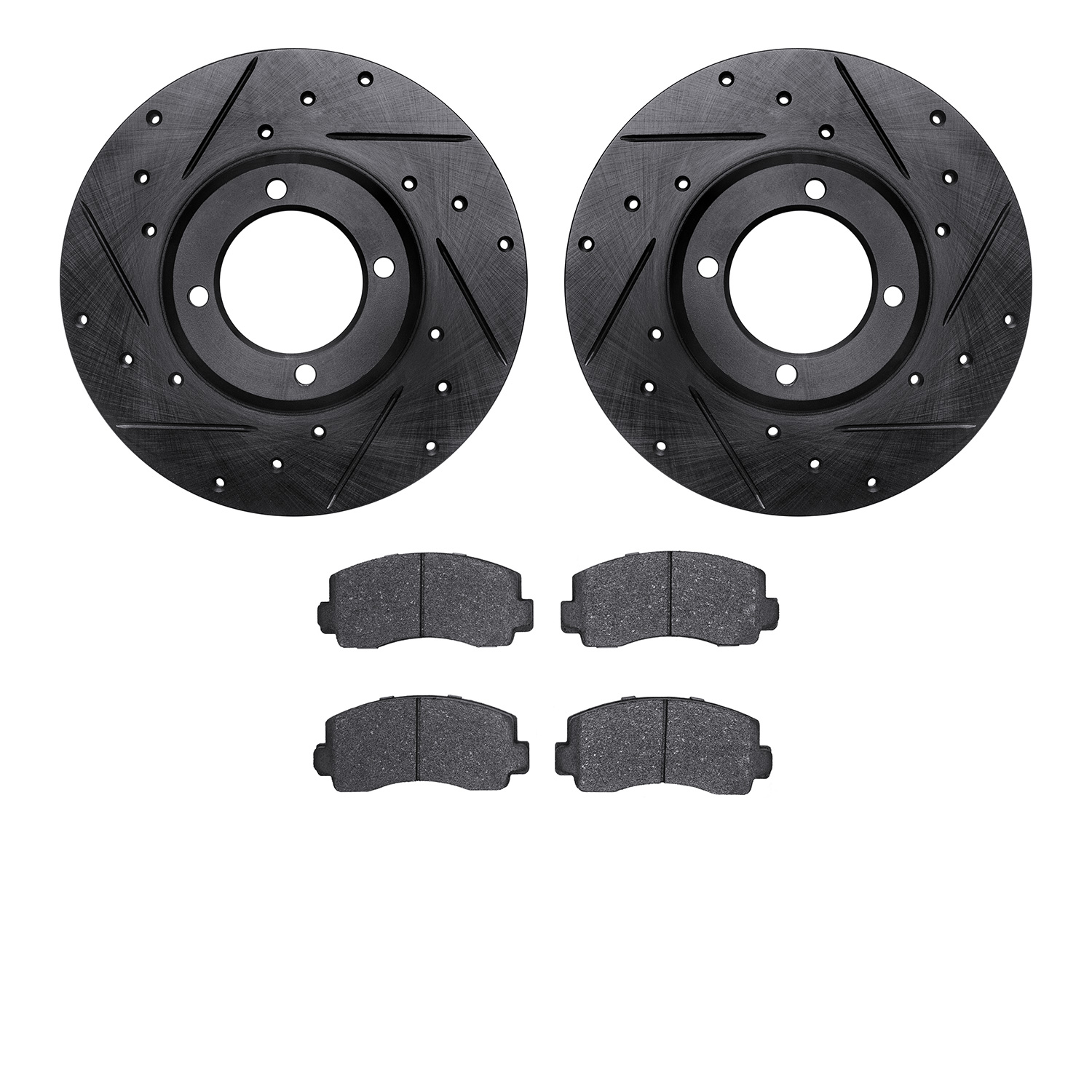 8502-76135 Drilled/Slotted Brake Rotors w/5000 Advanced Brake Pads Kit [Black], 1979-1981 Lexus/Toyota/Scion, Position: Front