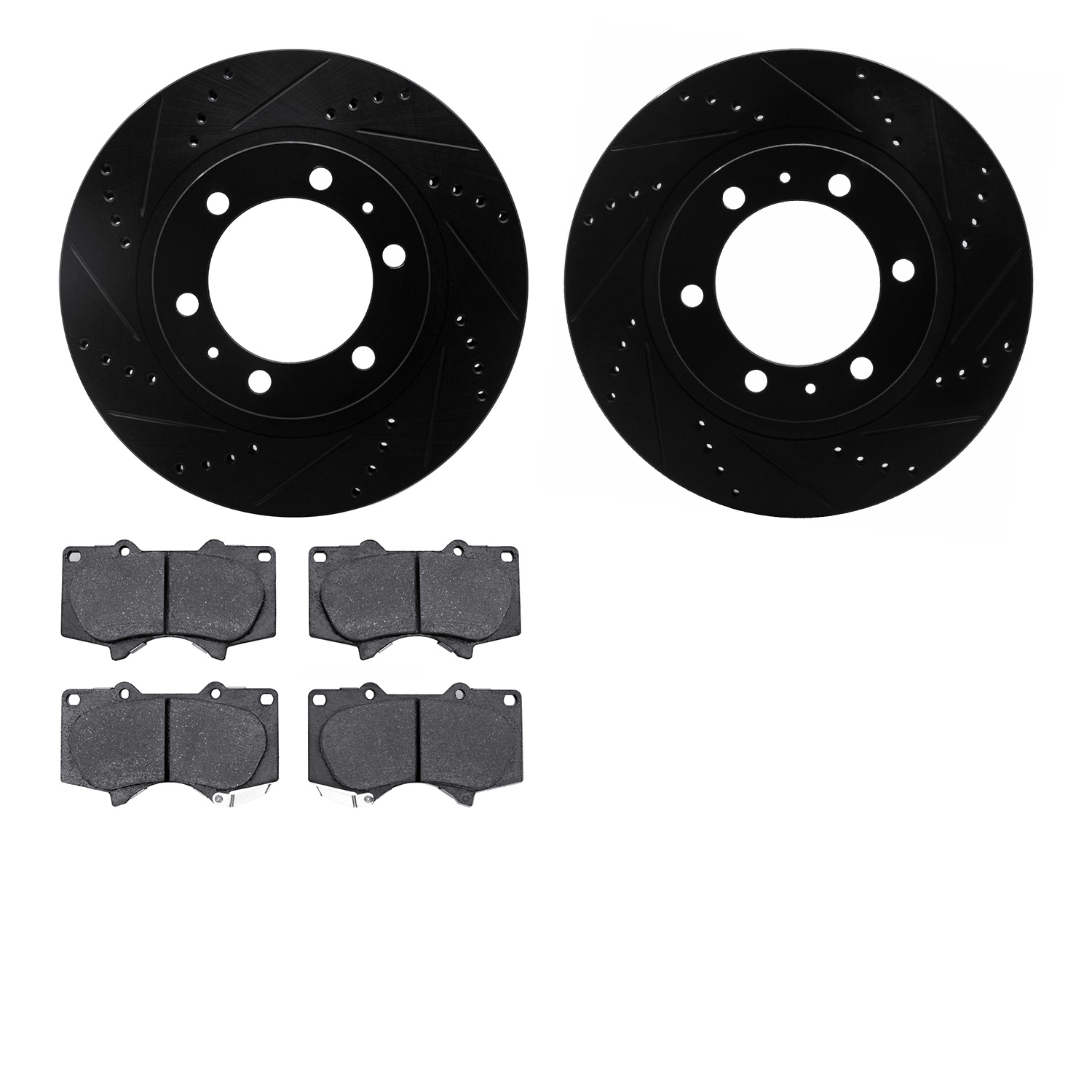 8502-76154 Drilled/Slotted Brake Rotors w/5000 Advanced Brake Pads Kit [Black], Fits Select Lexus/Toyota/Scion, Position: Front