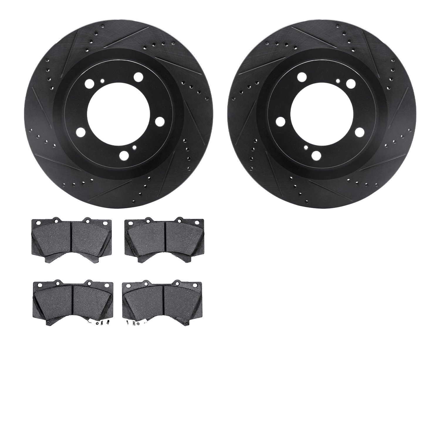 8502-76165 Drilled/Slotted Brake Rotors w/5000 Advanced Brake Pads Kit [Black], Fits Select Lexus/Toyota/Scion, Position: Front