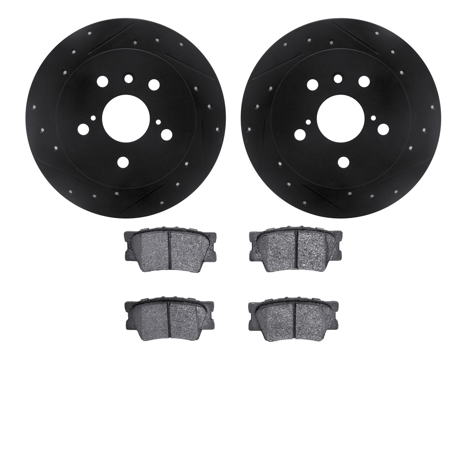 8502-76181 Drilled/Slotted Brake Rotors w/5000 Advanced Brake Pads Kit [Black], Fits Select Lexus/Toyota/Scion, Position: Rear