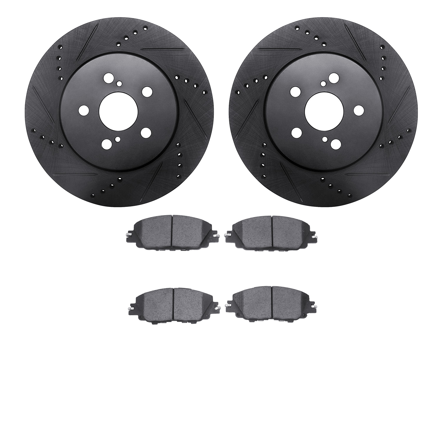 8502-76182 Drilled/Slotted Brake Rotors w/5000 Advanced Brake Pads Kit [Black], Fits Select Lexus/Toyota/Scion, Position: Front