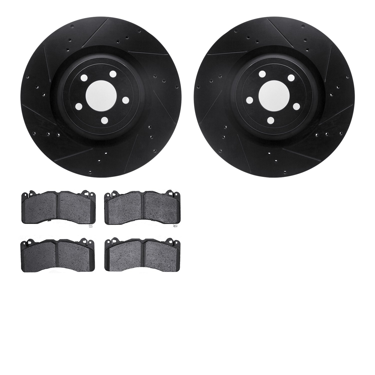 8502-99161 Drilled/Slotted Brake Rotors w/5000 Advanced Brake Pads Kit [Black], Fits Select Ford/Lincoln/Mercury/Mazda, Position