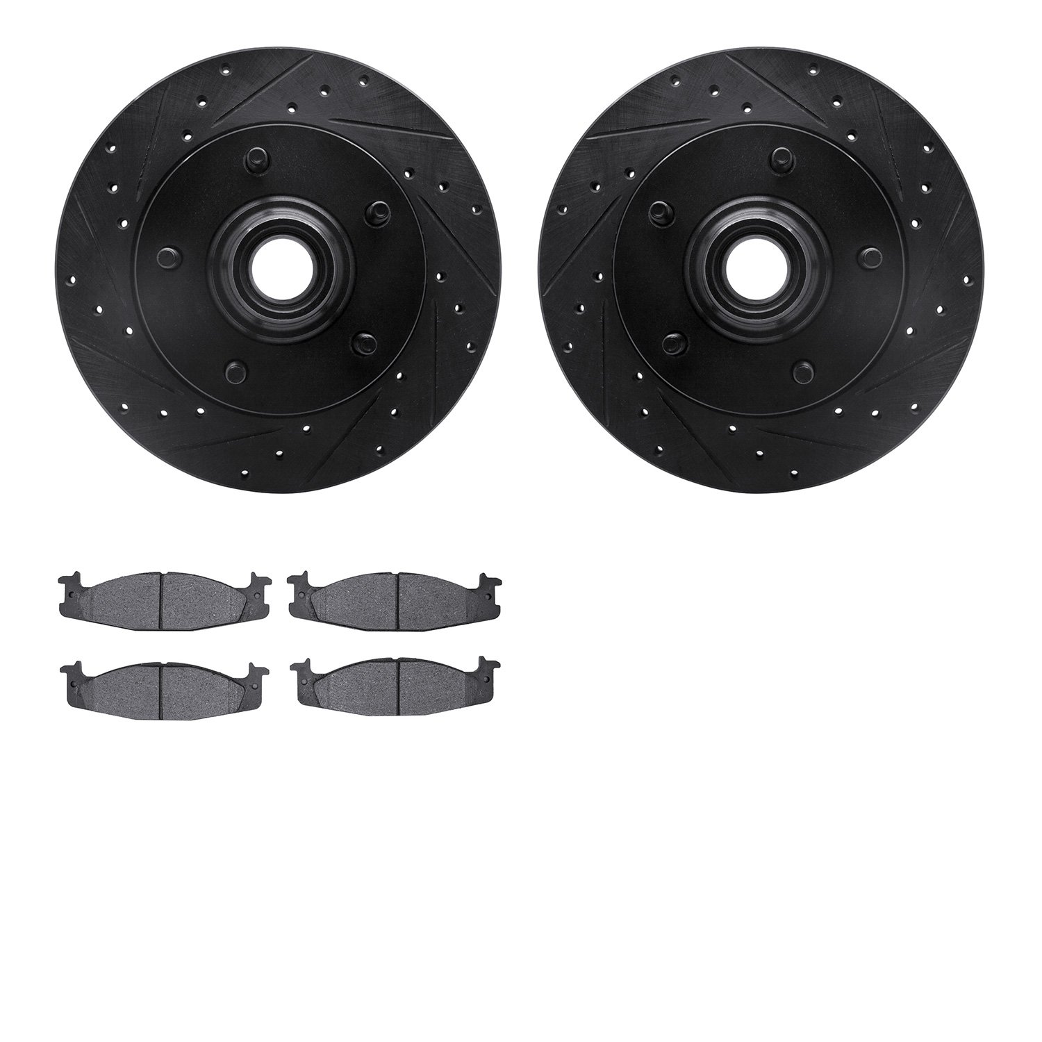 8502-99312 Drilled/Slotted Brake Rotors w/5000 Advanced Brake Pads Kit [Black], 1994-2003 Ford/Lincoln/Mercury/Mazda, Position: