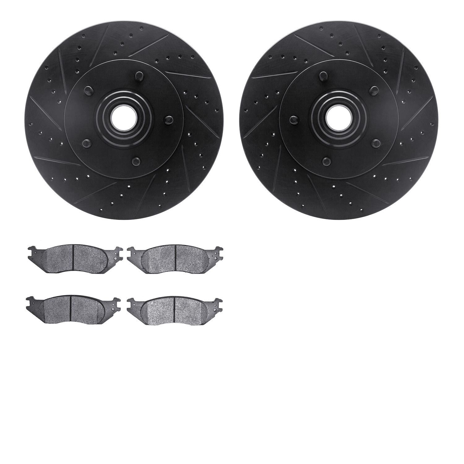 8502-99546 Drilled/Slotted Brake Rotors w/5000 Advanced Brake Pads Kit [Black], 2004-2006 Ford/Lincoln/Mercury/Mazda, Position: