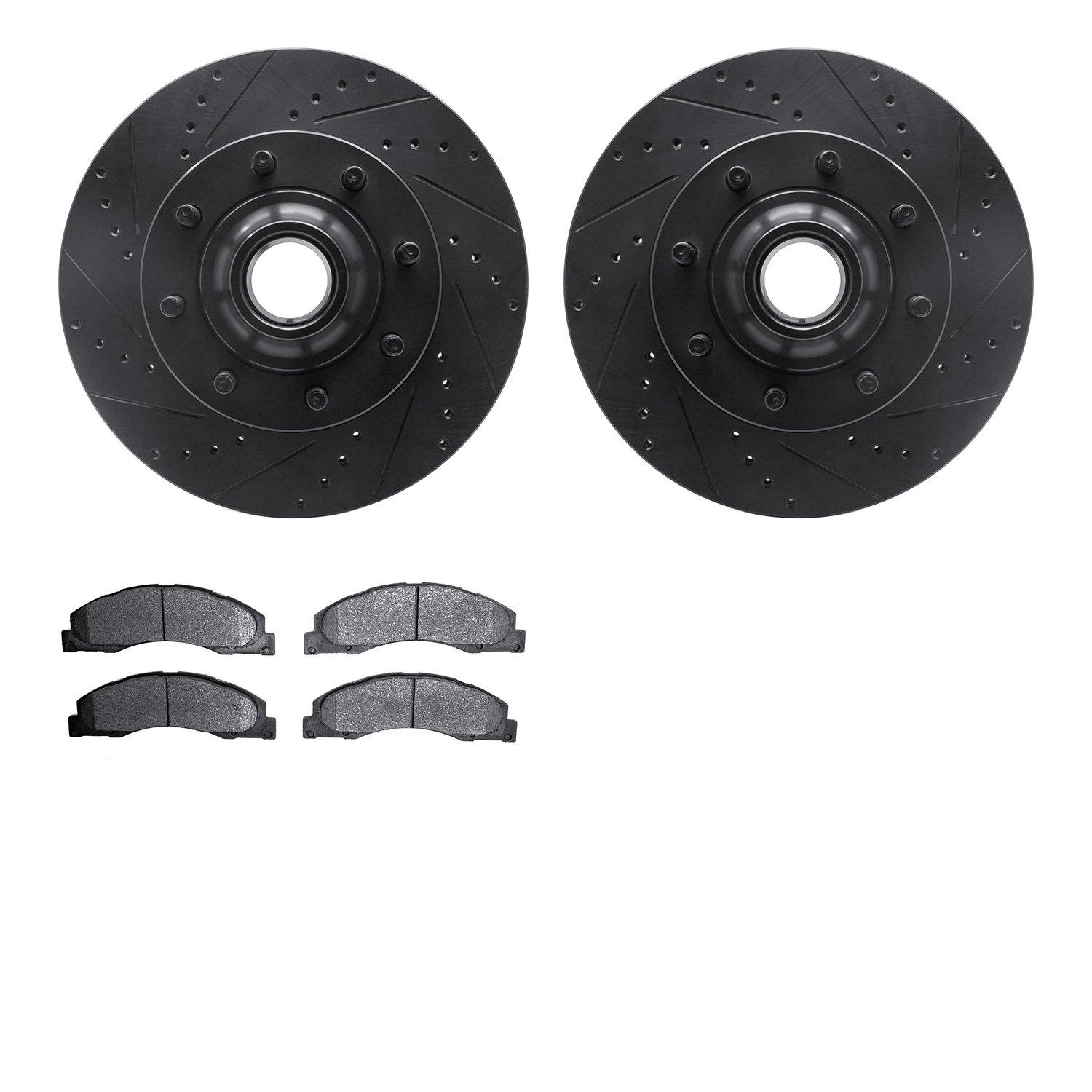8502-99636 Drilled/Slotted Brake Rotors w/5000 Advanced Brake Pads Kit [Black], Fits Select Ford/Lincoln/Mercury/Mazda, Position
