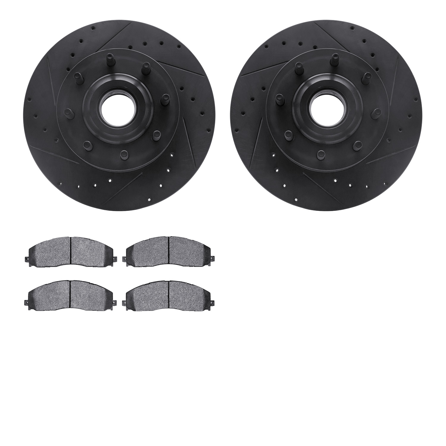 8502-99678 Drilled/Slotted Brake Rotors w/5000 Advanced Brake Pads Kit [Black], Fits Select Ford/Lincoln/Mercury/Mazda, Position