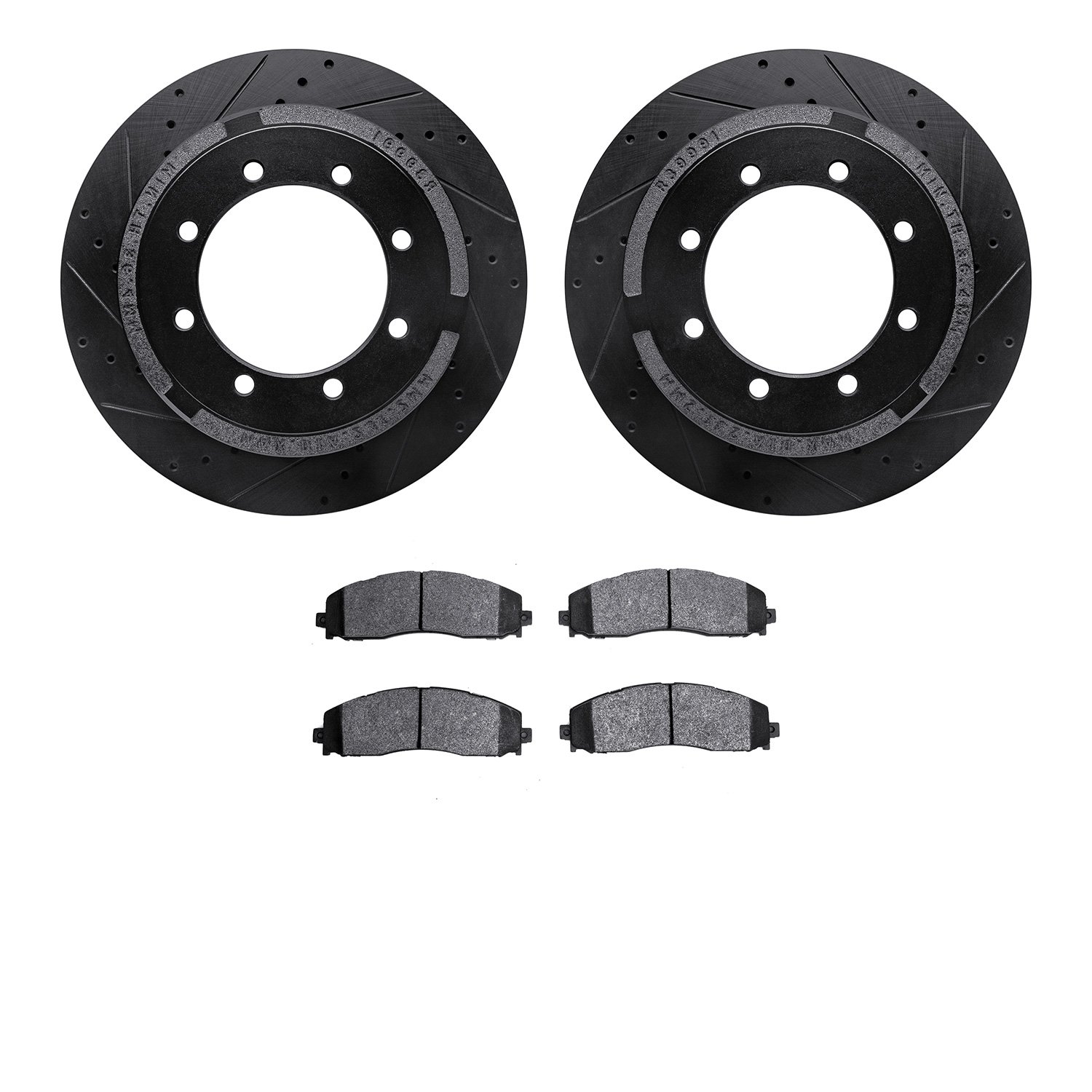 8502-99681 Drilled/Slotted Brake Rotors w/5000 Advanced Brake Pads Kit [Black], Fits Select Ford/Lincoln/Mercury/Mazda, Position