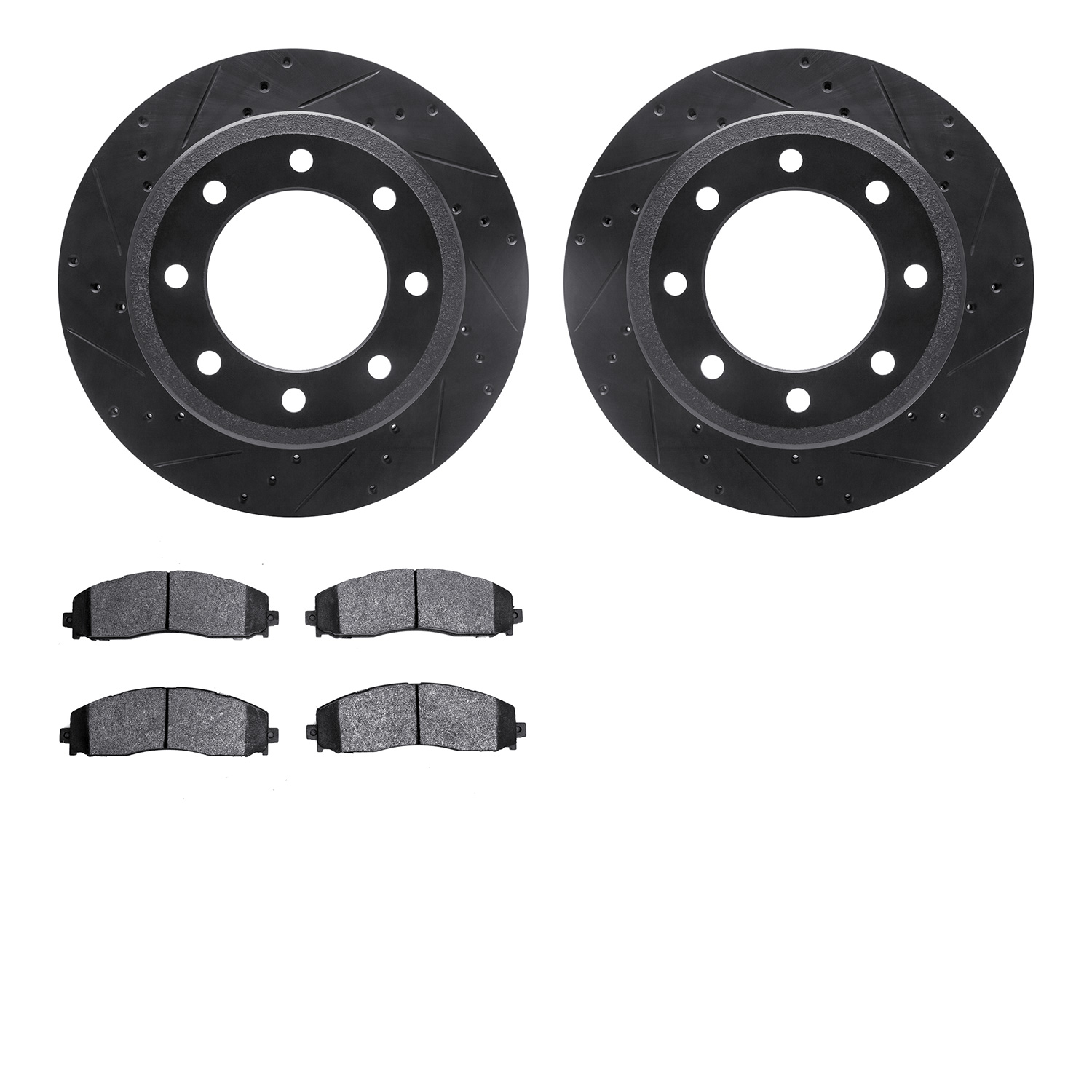 8502-99687 Drilled/Slotted Brake Rotors w/5000 Advanced Brake Pads Kit [Black], Fits Select Ford/Lincoln/Mercury/Mazda, Position