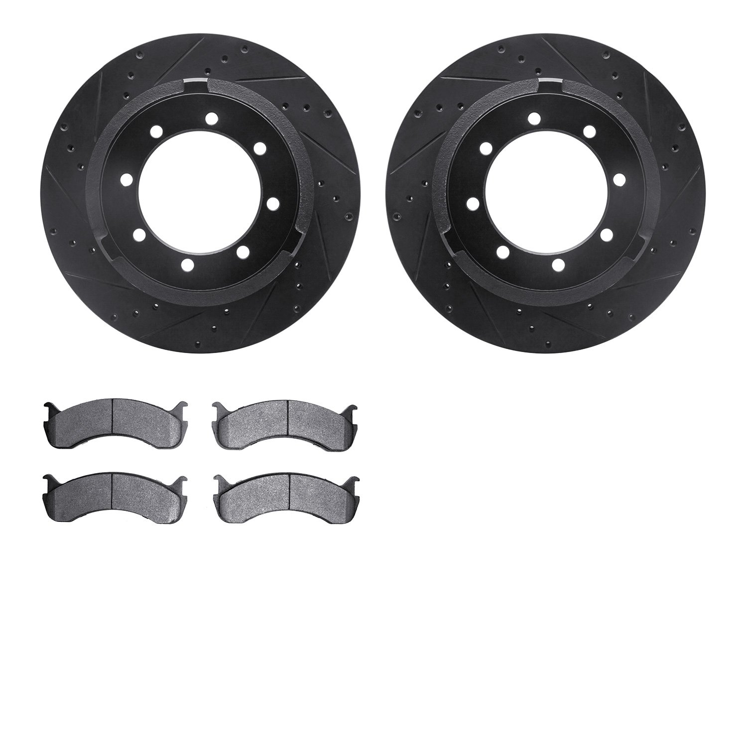 8502-99735 Drilled/Slotted Brake Rotors w/5000 Advanced Brake Pads Kit [Black], Fits Select Ford/Lincoln/Mercury/Mazda, Position