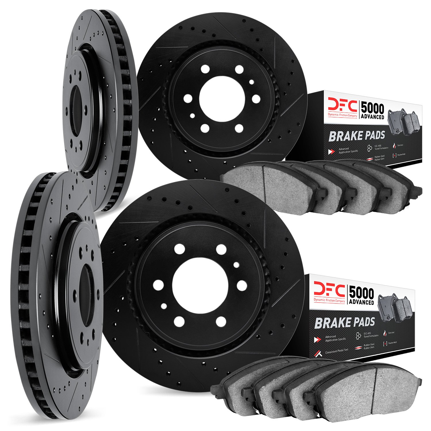 8504-40233 Drilled/Slotted Brake Rotors w/5000 Advanced Brake Pads Kit [Black], Fits Select Multiple Makes/Models, Position: Fro