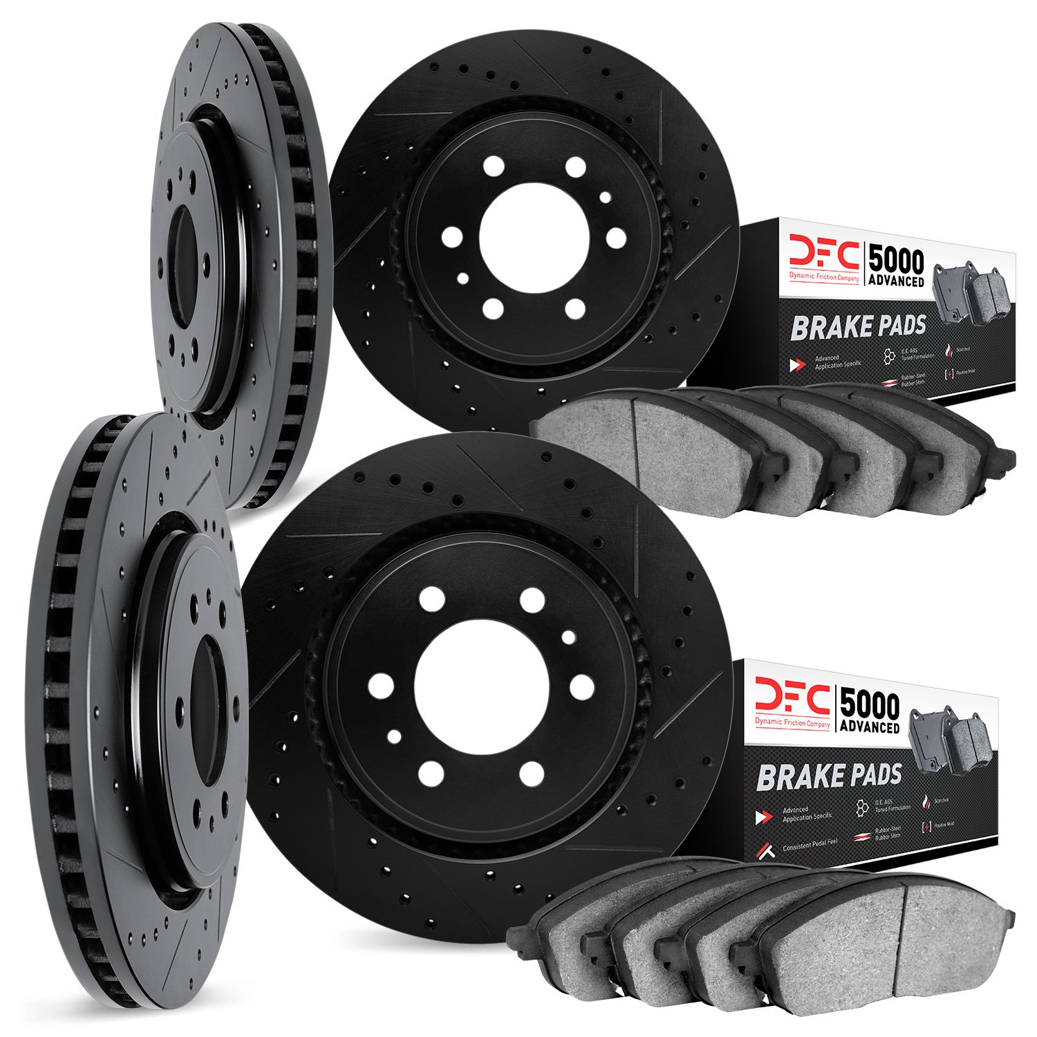 8504-54352 Drilled/Slotted Brake Rotors w/5000 Advanced Brake Pads Kit [Black], 2004-2008 Ford/Lincoln/Mercury/Mazda, Position: