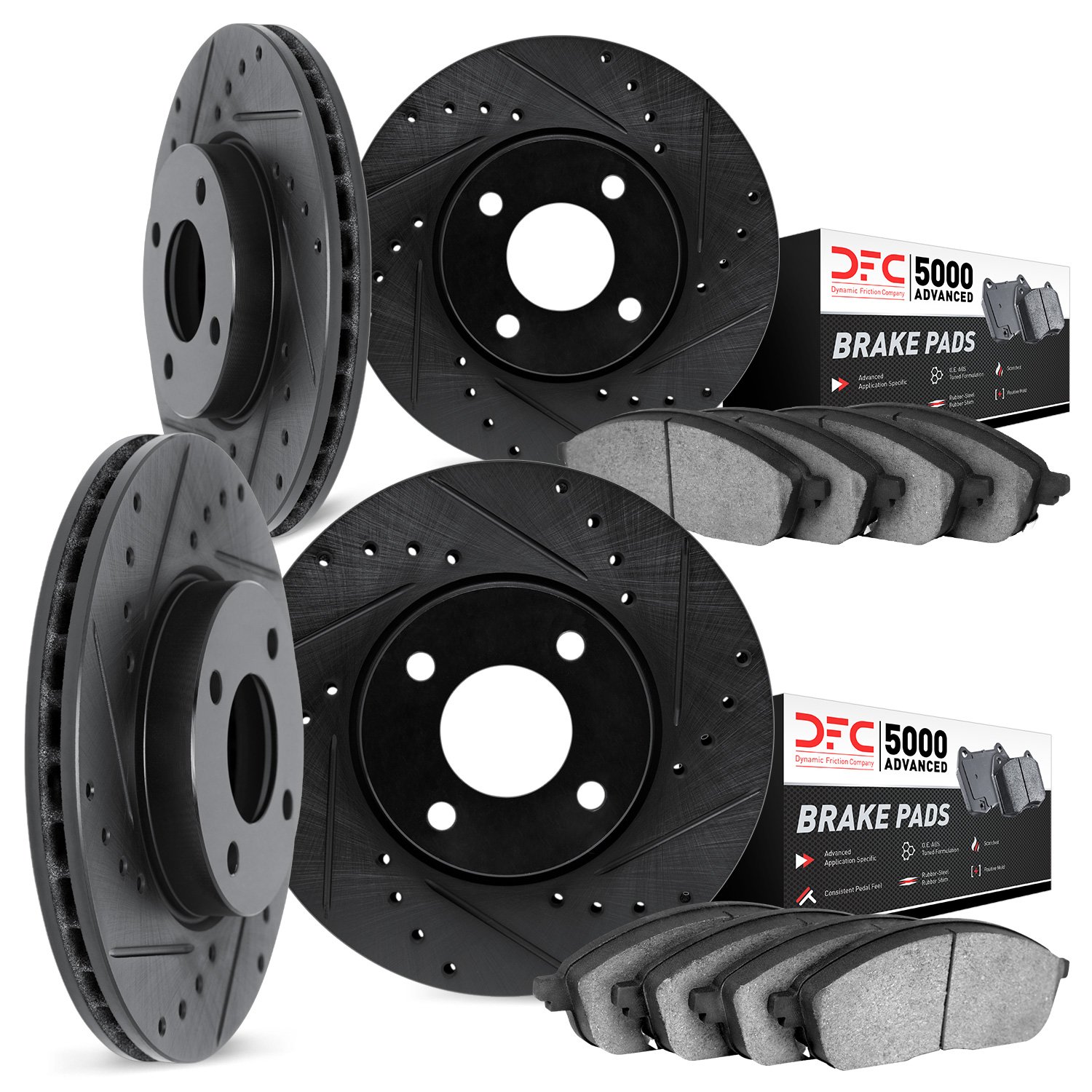 8504-76117 Drilled/Slotted Brake Rotors w/5000 Advanced Brake Pads Kit [Black], 1985-1988 Lexus/Toyota/Scion, Position: Front an