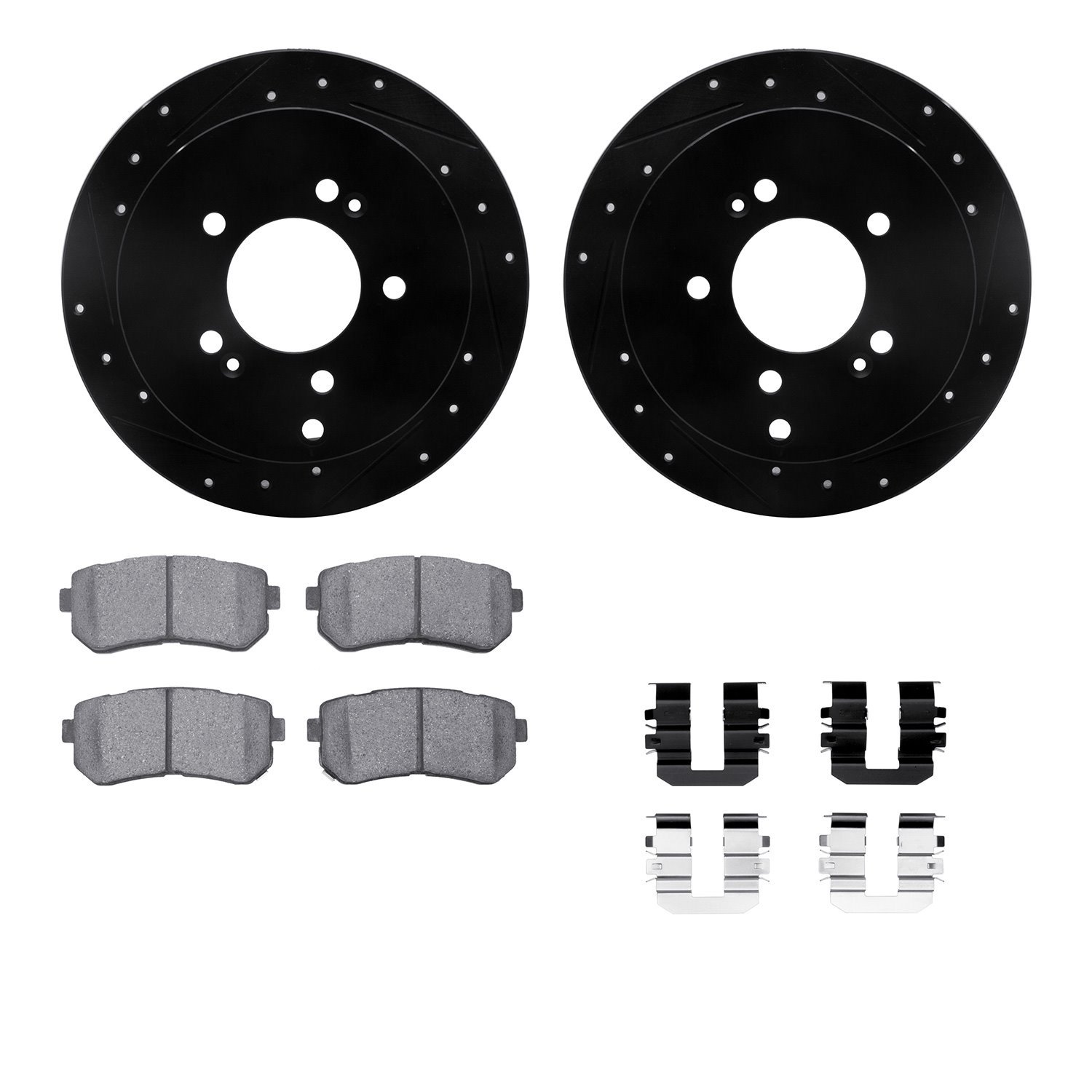 8512-03037 Drilled/Slotted Brake Rotors w/5000 Advanced Brake Pads Kit & Hardware [Black], 2010-2016 Kia/Hyundai/Genesis, Positi