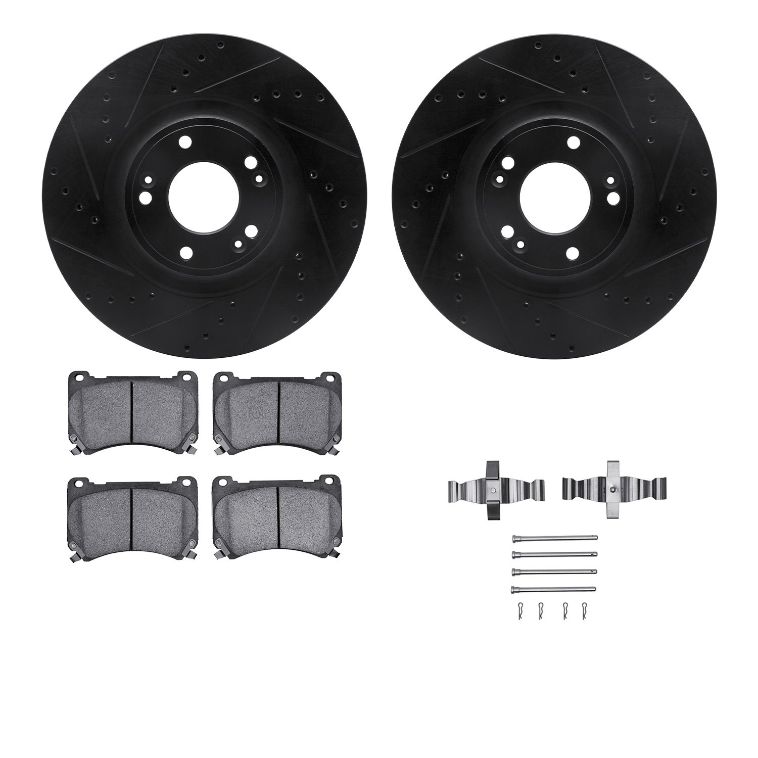 8512-03061 Drilled/Slotted Brake Rotors w/5000 Advanced Brake Pads Kit & Hardware [Black], 2009-2014 Kia/Hyundai/Genesis, Positi