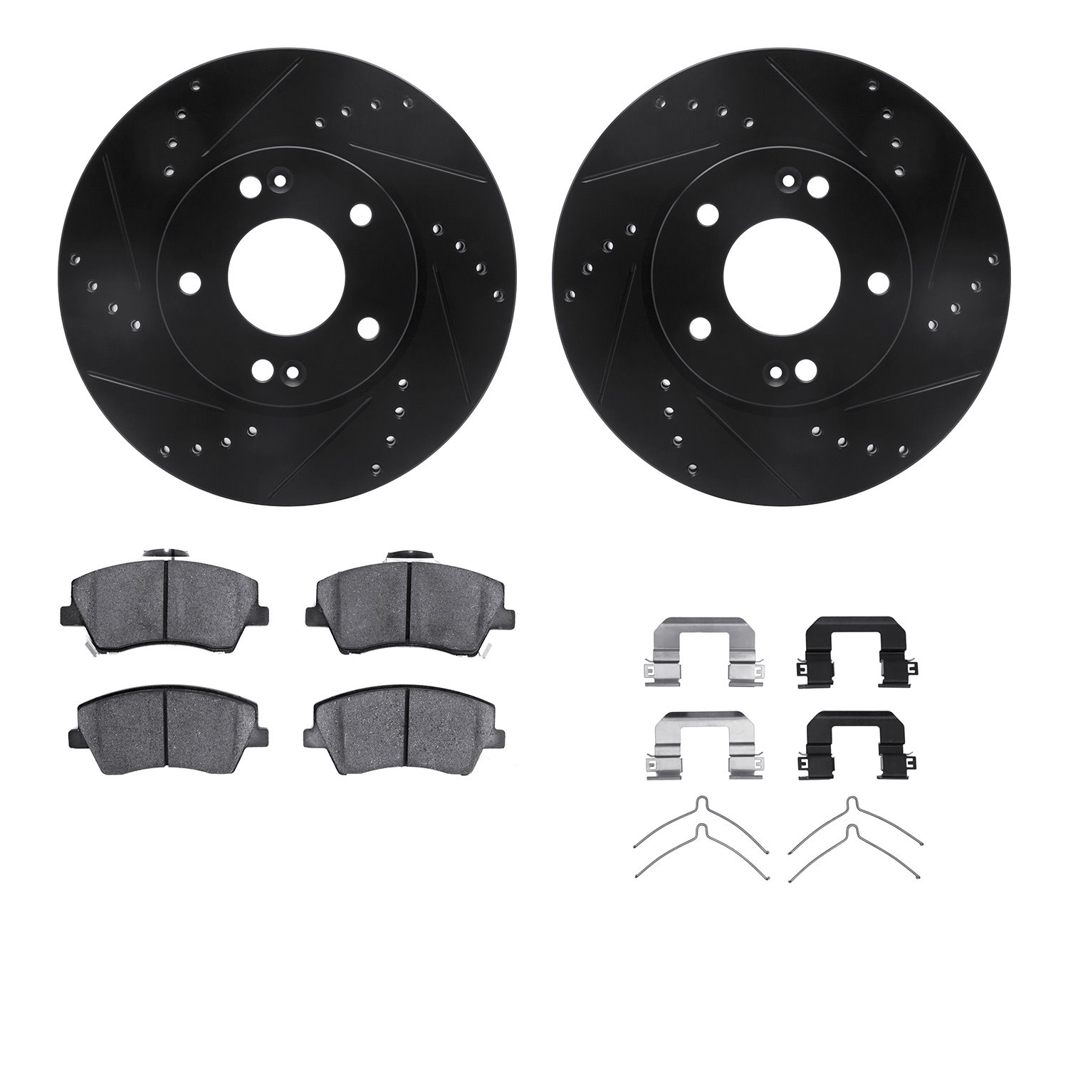 8512-03078 Drilled/Slotted Brake Rotors w/5000 Advanced Brake Pads Kit & Hardware [Black], 2017-2020 Kia/Hyundai/Genesis, Positi
