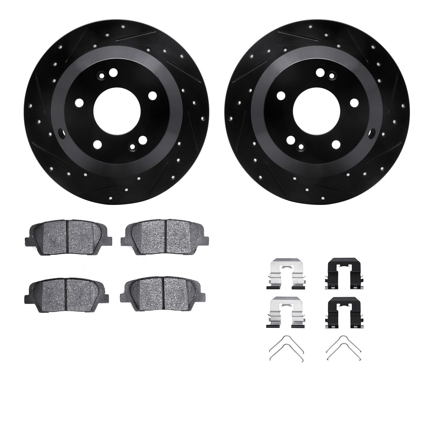 8512-03088 Drilled/Slotted Brake Rotors w/5000 Advanced Brake Pads Kit & Hardware [Black], 2010-2019 Kia/Hyundai/Genesis, Positi