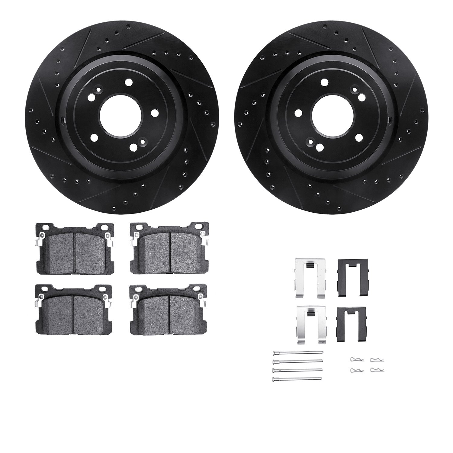8512-10001 Drilled/Slotted Brake Rotors w/5000 Advanced Brake Pads Kit & Hardware [Black], 2017-2020 Kia/Hyundai/Genesis, Positi