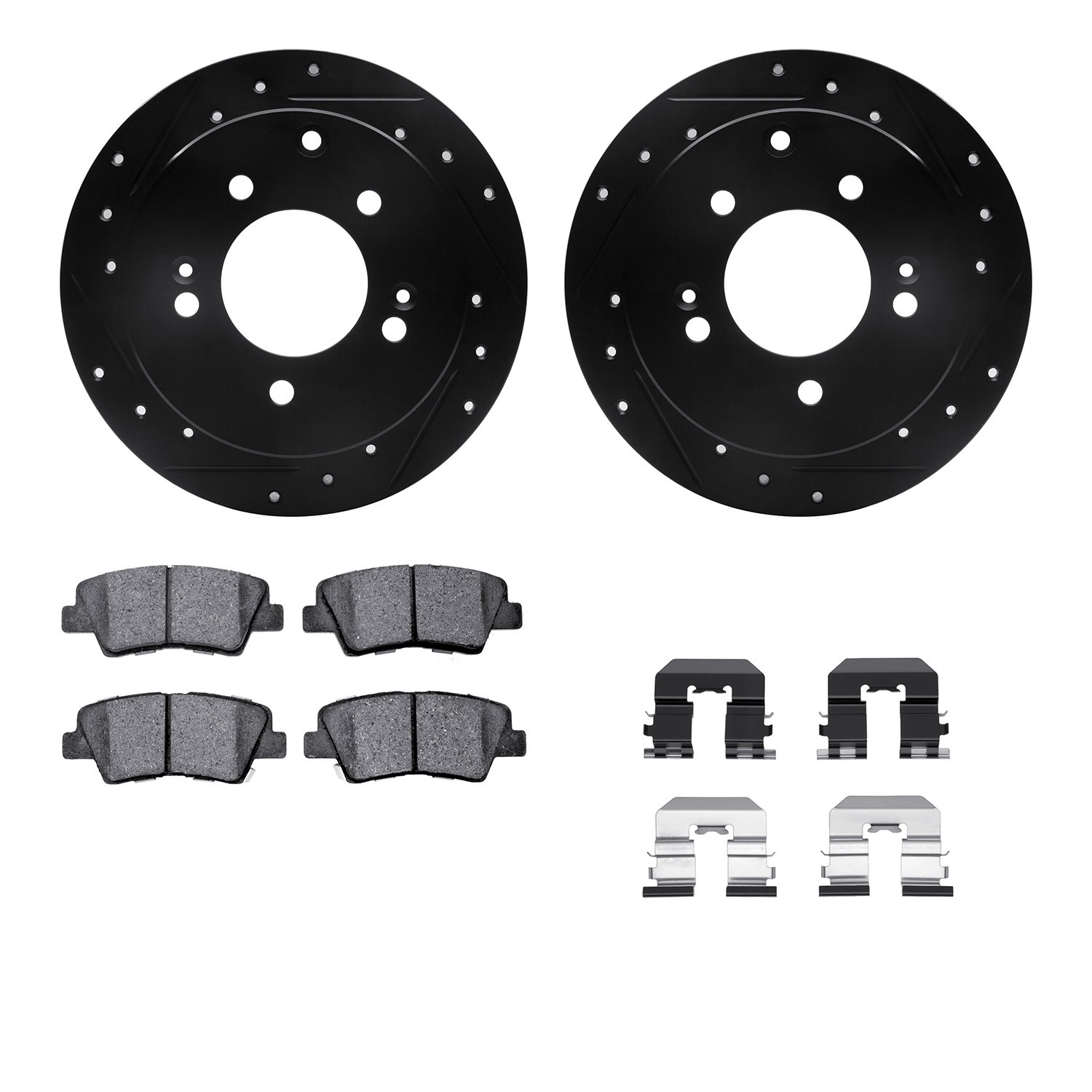 8512-21018 Drilled/Slotted Brake Rotors w/5000 Advanced Brake Pads Kit & Hardware [Black], 2010-2013 Kia/Hyundai/Genesis, Positi
