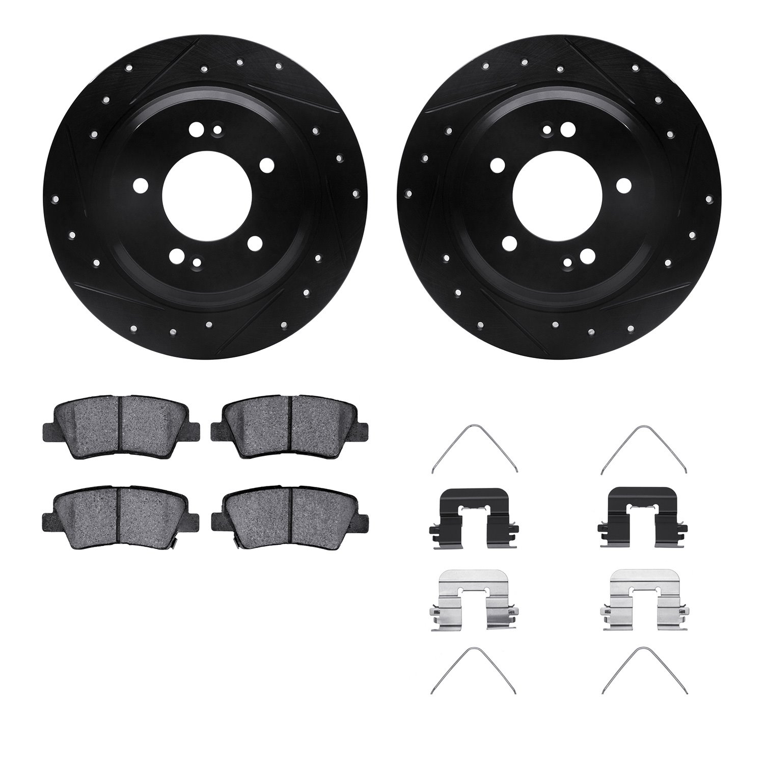 8512-21021 Drilled/Slotted Brake Rotors w/5000 Advanced Brake Pads Kit & Hardware [Black], Fits Select Kia/Hyundai/Genesis, Posi