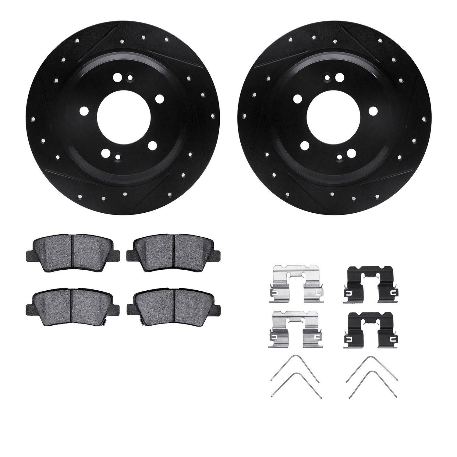 8512-21022 Drilled/Slotted Brake Rotors w/5000 Advanced Brake Pads Kit & Hardware [Black], 2018-2020 Kia/Hyundai/Genesis, Positi