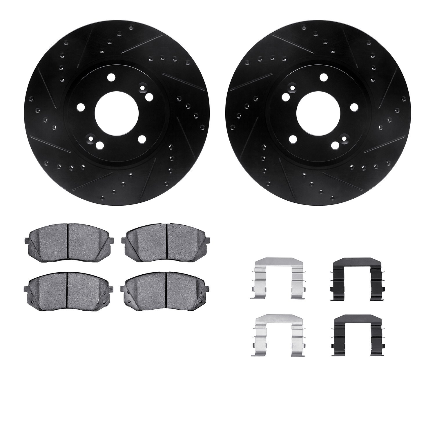 8512-21027 Drilled/Slotted Brake Rotors w/5000 Advanced Brake Pads Kit & Hardware [Black], 2015-2017 Kia/Hyundai/Genesis, Positi