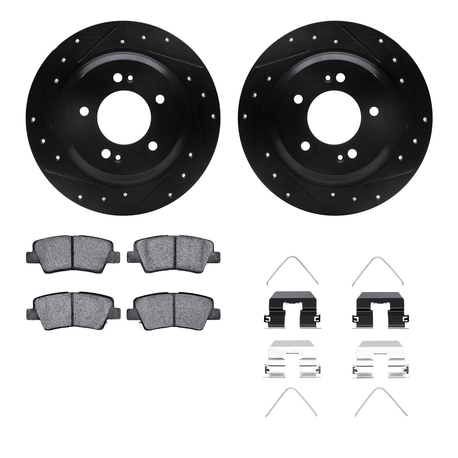 8512-21033 Drilled/Slotted Brake Rotors w/5000 Advanced Brake Pads Kit & Hardware [Black], Fits Select Kia/Hyundai/Genesis, Posi