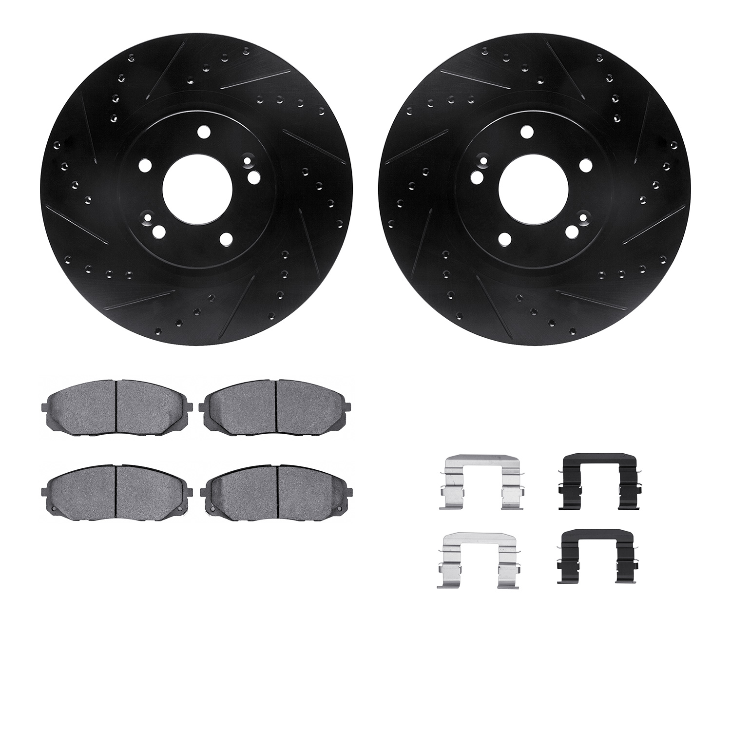 8512-21037 Drilled/Slotted Brake Rotors w/5000 Advanced Brake Pads Kit & Hardware [Black], 2015-2021 Kia/Hyundai/Genesis, Positi