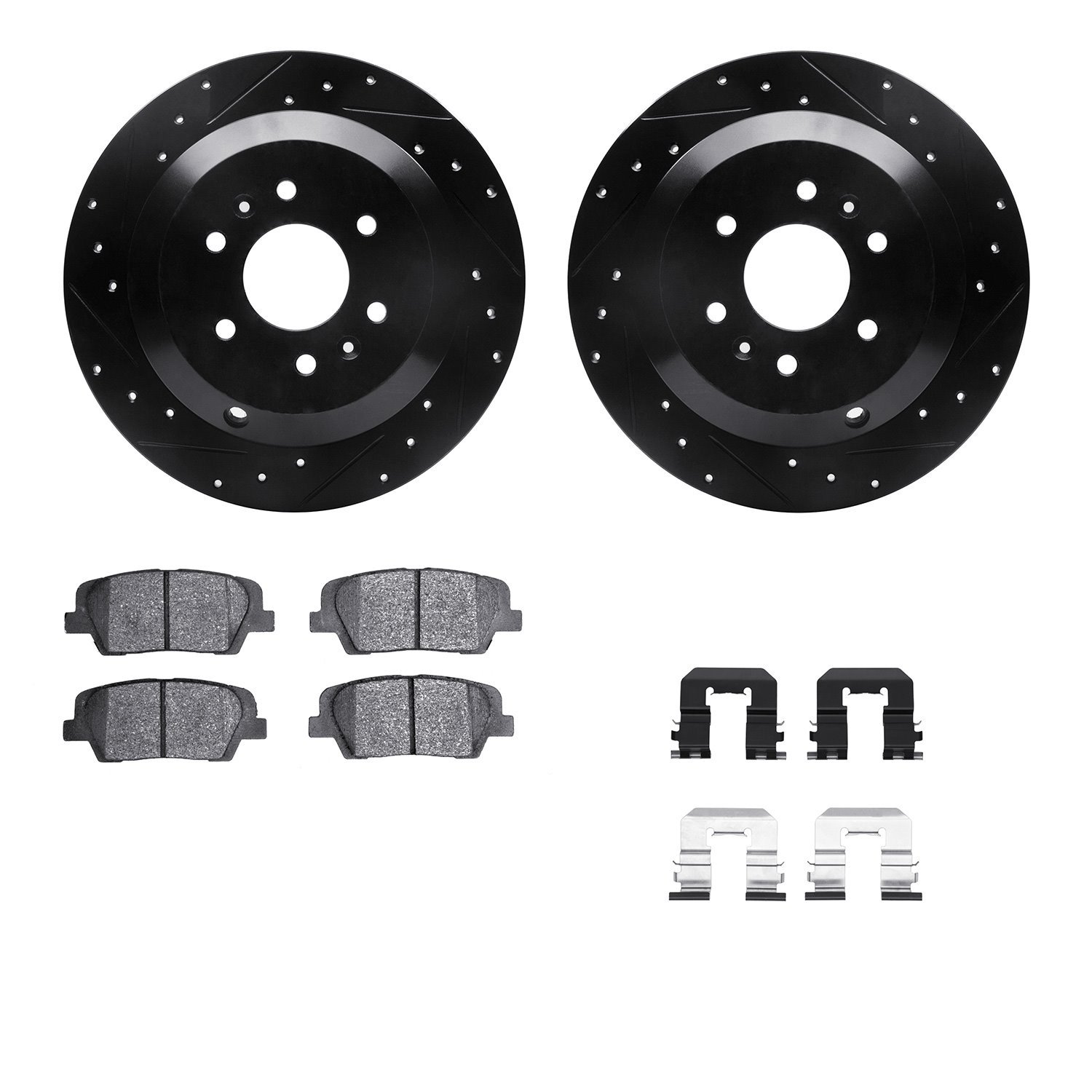 8512-21041 Drilled/Slotted Brake Rotors w/5000 Advanced Brake Pads Kit & Hardware [Black], 2009-2010 Kia/Hyundai/Genesis, Positi