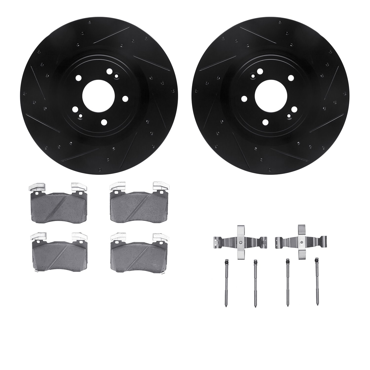 8512-21046 Drilled/Slotted Brake Rotors w/5000 Advanced Brake Pads Kit & Hardware [Black], Fits Select Kia/Hyundai/Genesis, Posi