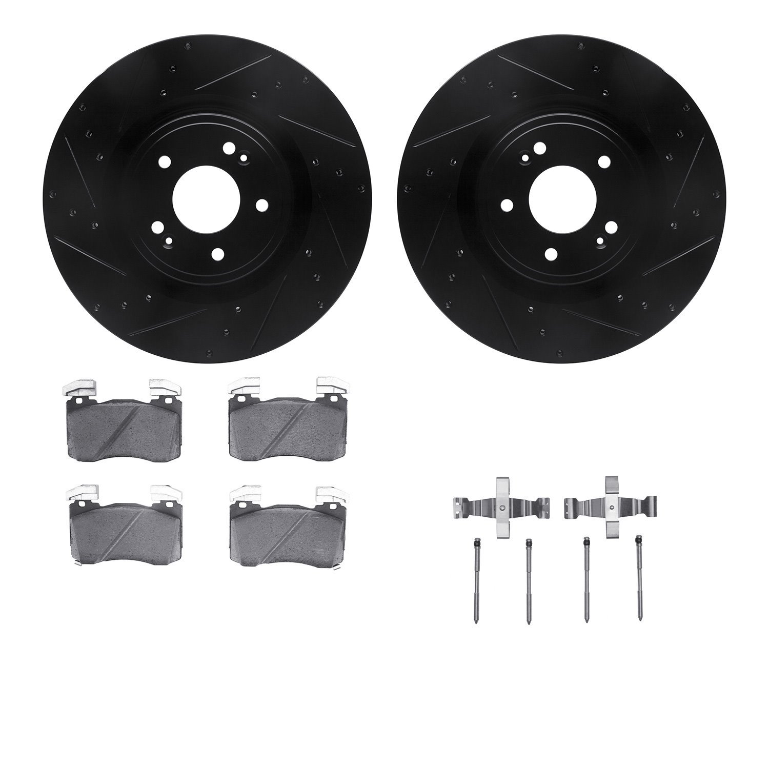 8512-21048 Drilled/Slotted Brake Rotors w/5000 Advanced Brake Pads Kit & Hardware [Black], Fits Select Kia/Hyundai/Genesis, Posi