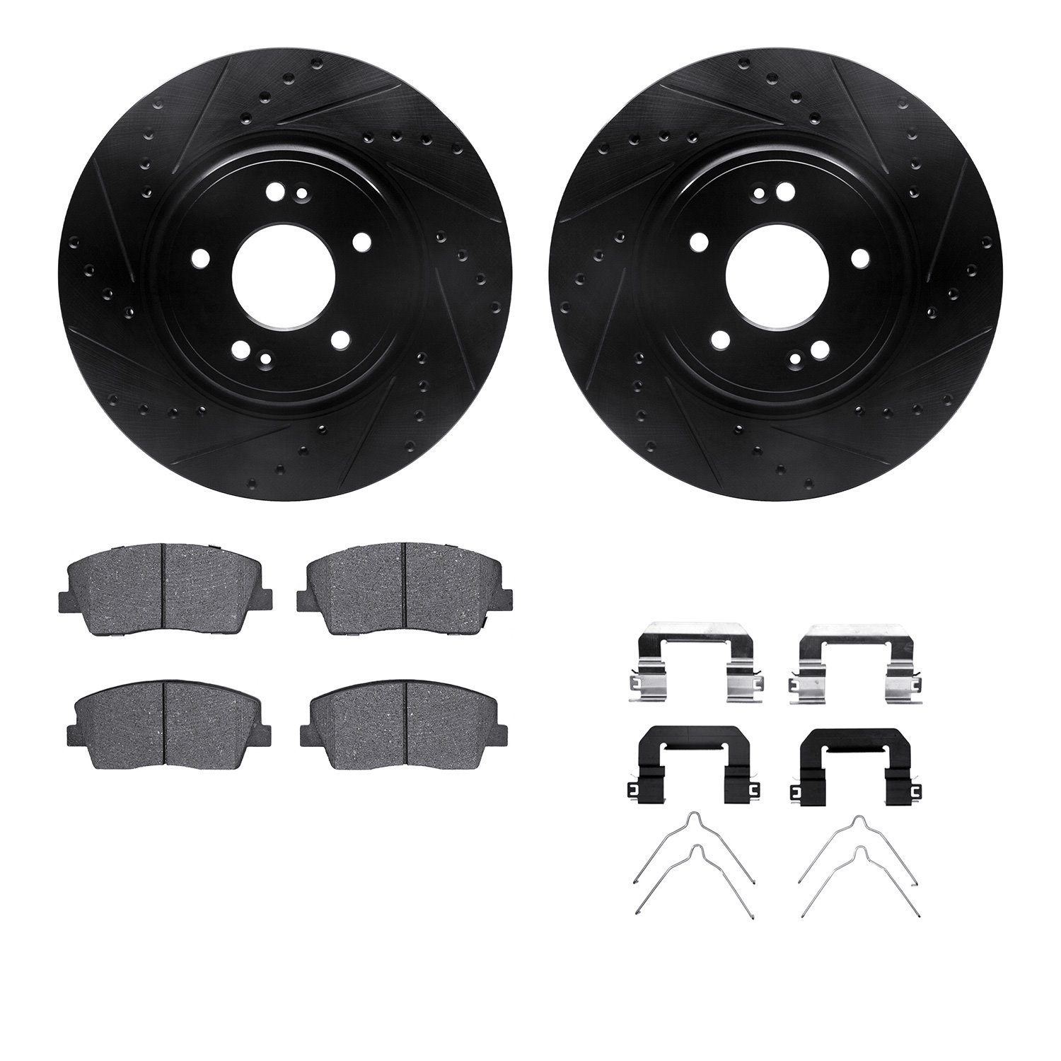 8512-21051 Drilled/Slotted Brake Rotors w/5000 Advanced Brake Pads Kit & Hardware [Black], Fits Select Kia/Hyundai/Genesis, Posi