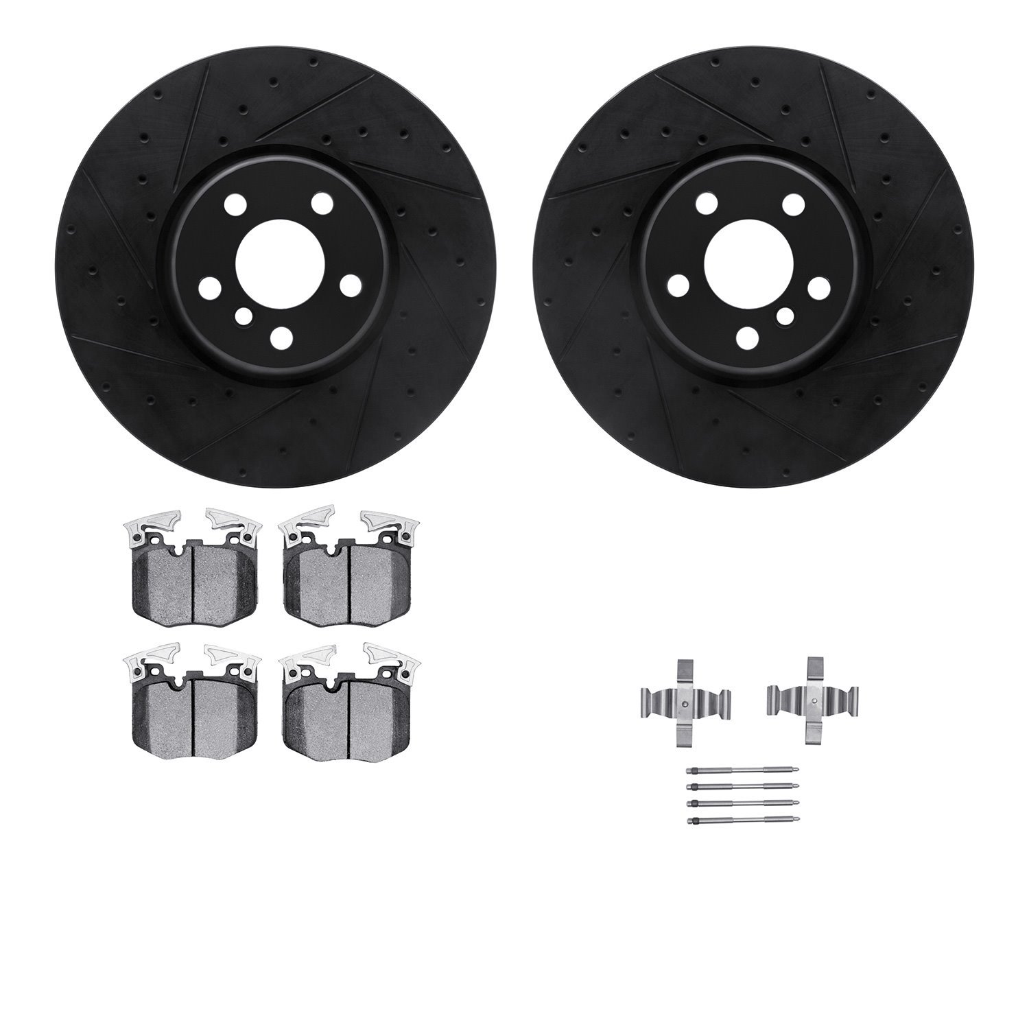 8512-31139 Drilled/Slotted Brake Rotors w/5000 Advanced Brake Pads Kit & Hardware [Black], Fits Select Multiple Makes/Models, Po
