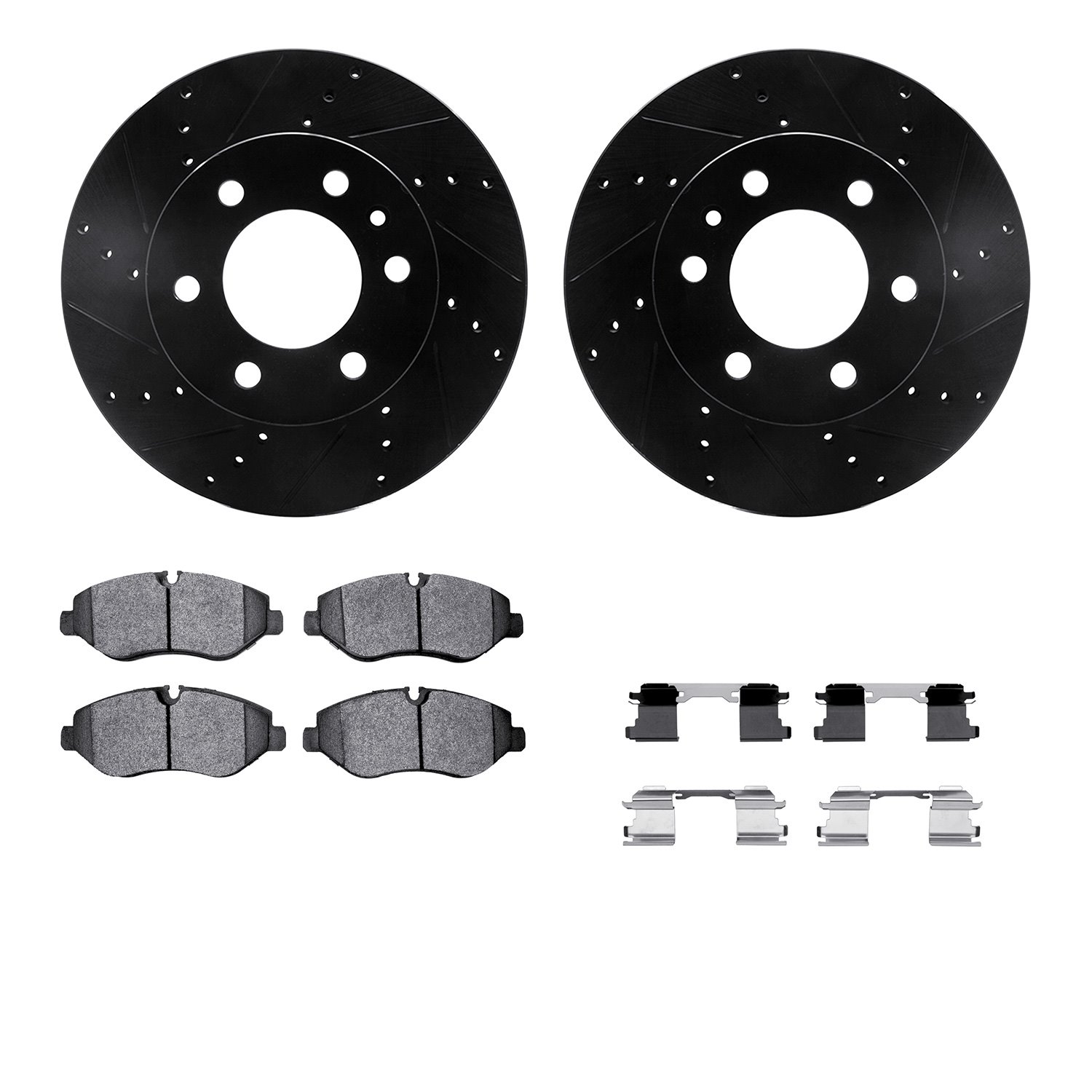 8512-40269 Drilled/Slotted Brake Rotors w/5000 Advanced Brake Pads Kit & Hardware [Black], 2007-2018 Multiple Makes/Models, Posi