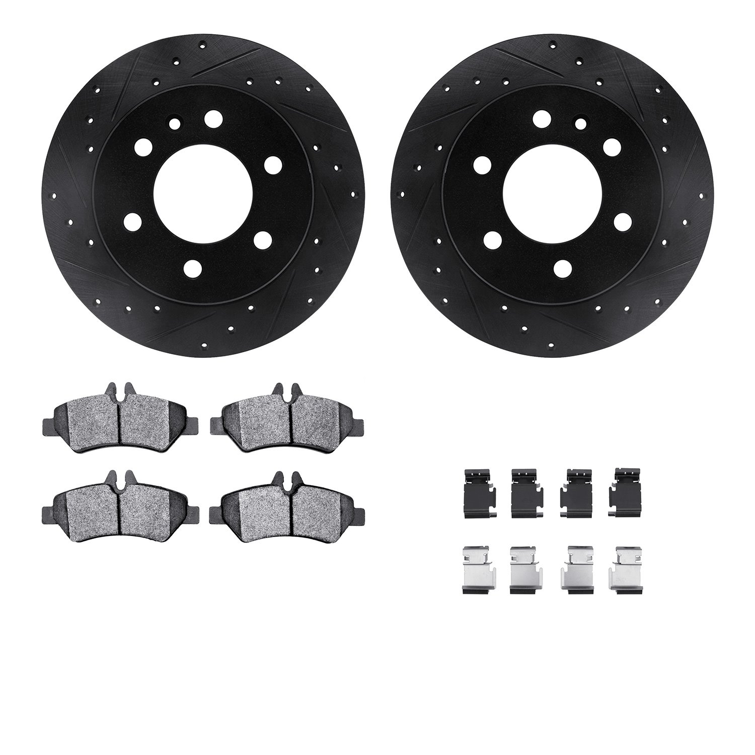 8512-40282 Drilled/Slotted Brake Rotors w/5000 Advanced Brake Pads Kit & Hardware [Black], 2007-2018 Multiple Makes/Models, Posi