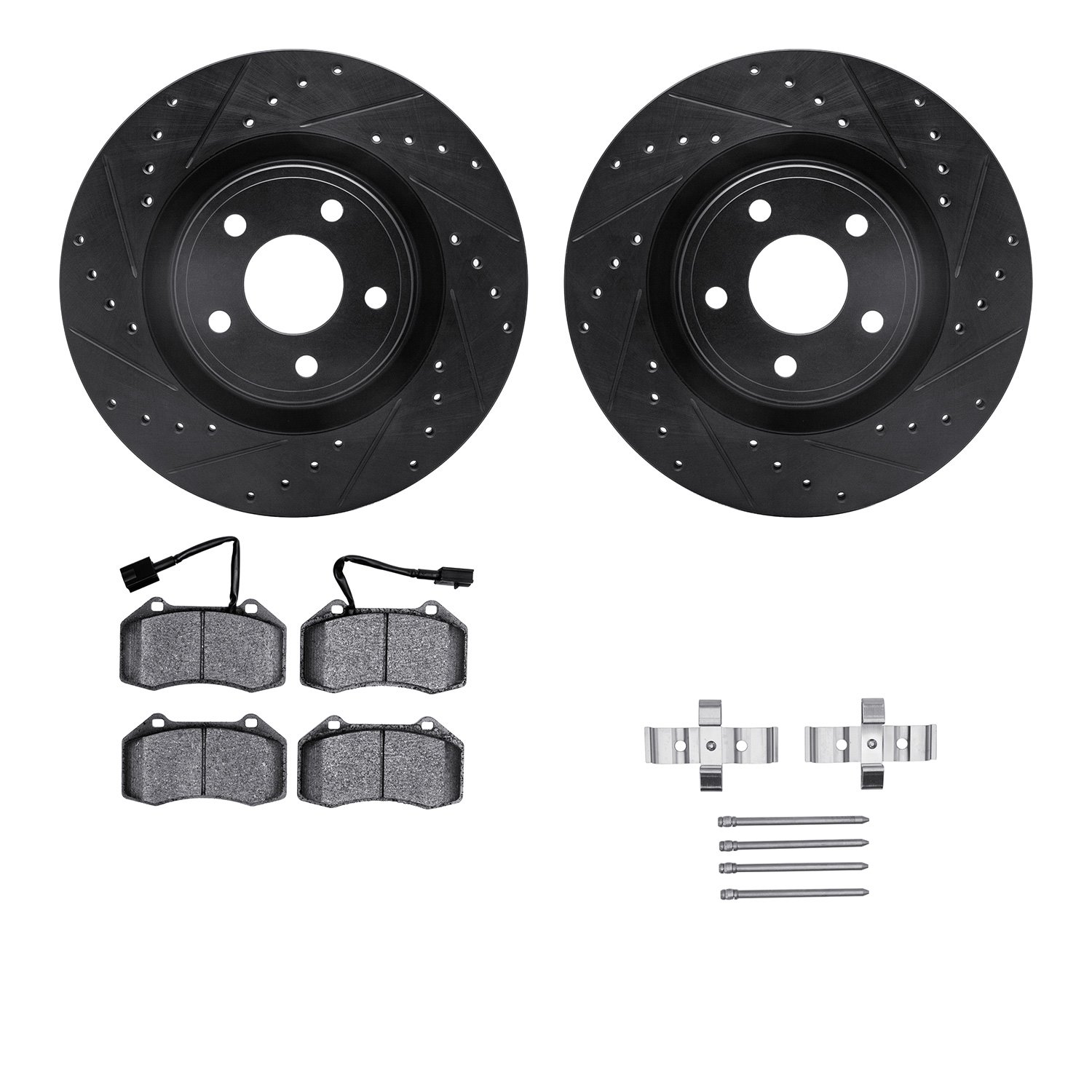 8512-47207 Drilled/Slotted Brake Rotors w/5000 Advanced Brake Pads Kit & Hardware [Black], 2007-2010 GM, Position: Front