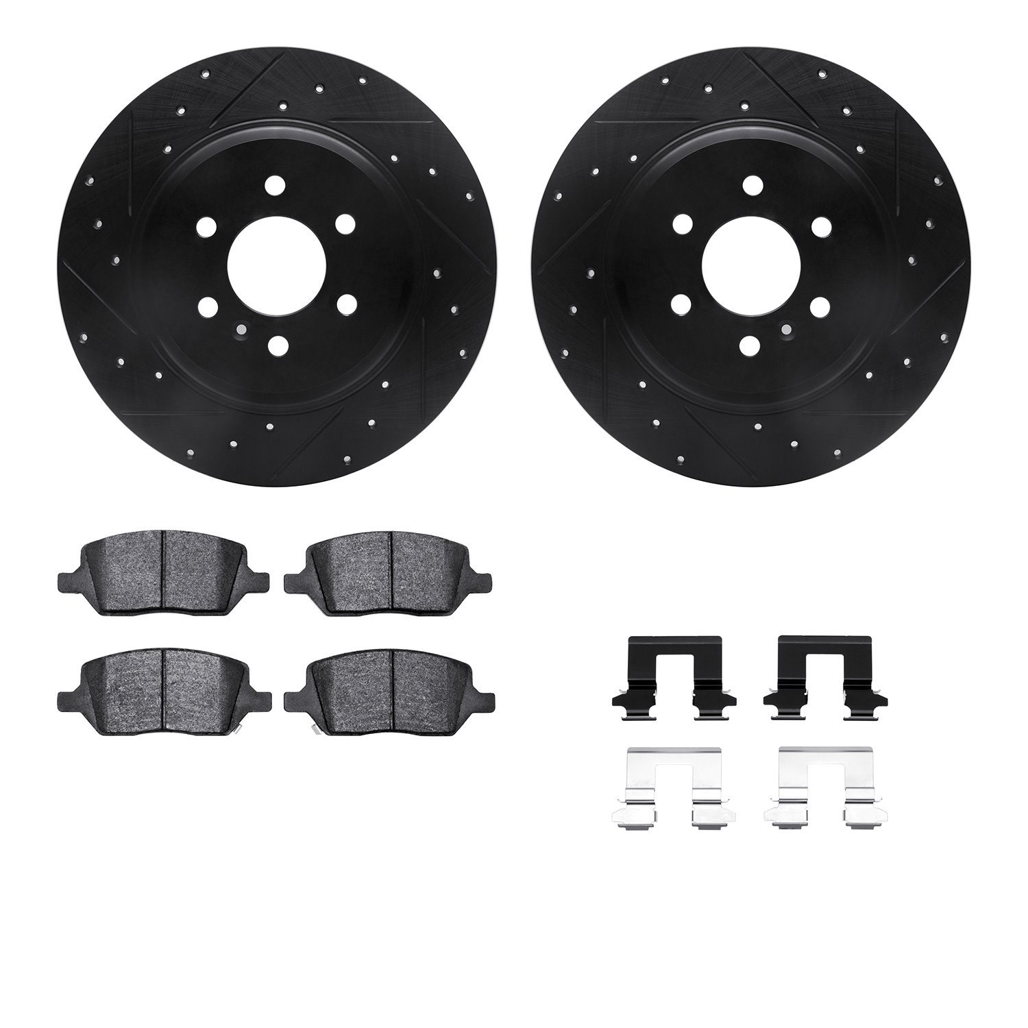 8512-49000 Drilled/Slotted Brake Rotors w/5000 Advanced Brake Pads Kit & Hardware [Black], 2011-2012 VPG, Position: Rear