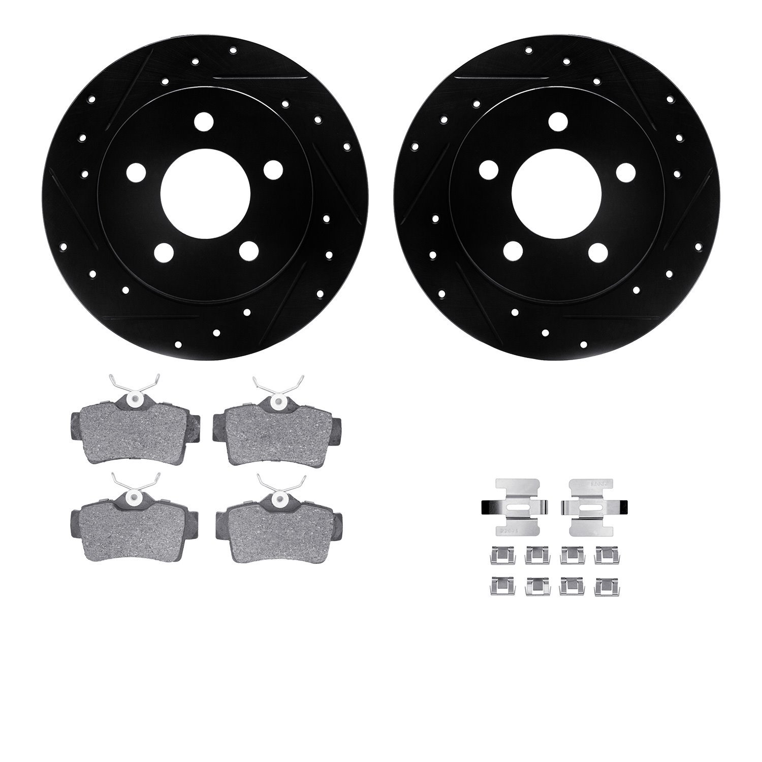 8512-54013 Drilled/Slotted Brake Rotors w/5000 Advanced Brake Pads Kit & Hardware [Black], 1994-2004 Ford/Lincoln/Mercury/Mazda,