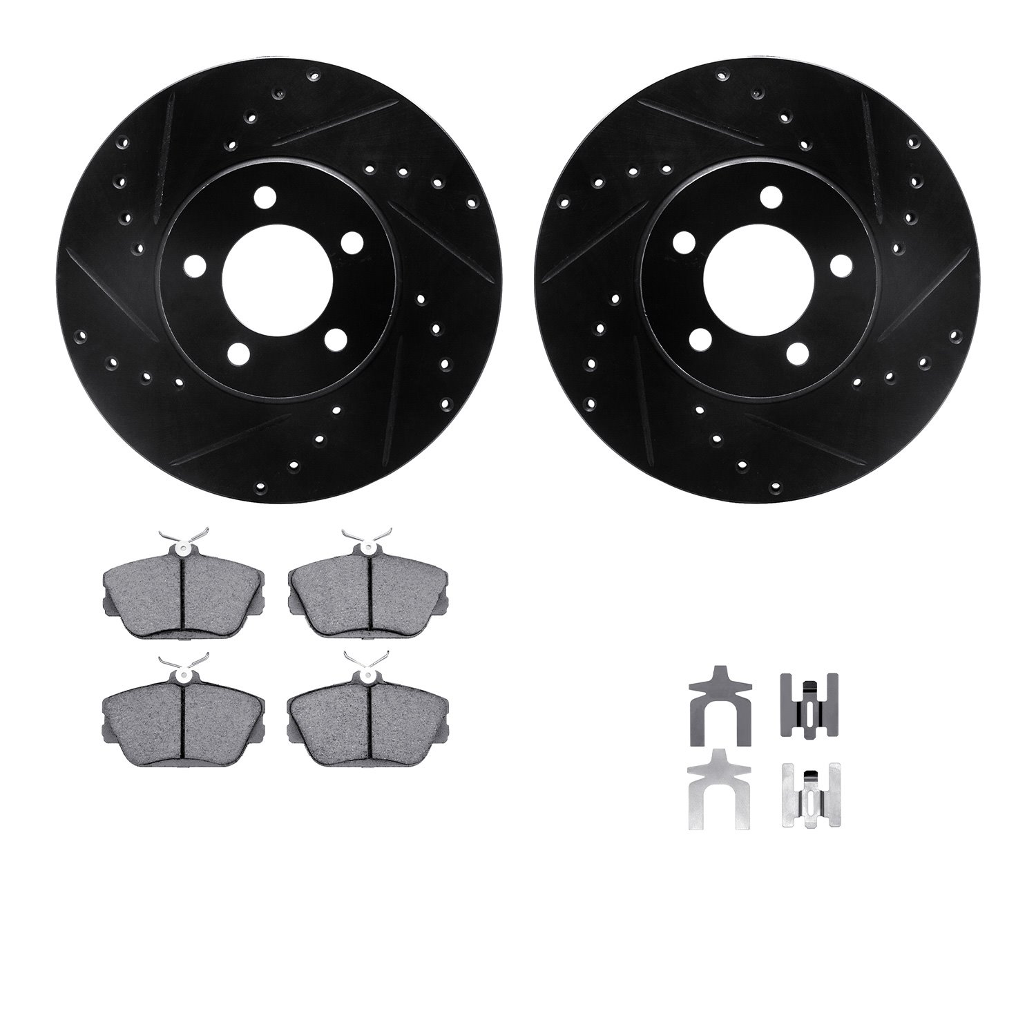 8512-54014 Drilled/Slotted Brake Rotors w/5000 Advanced Brake Pads Kit & Hardware [Black], 1996-2007 Ford/Lincoln/Mercury/Mazda,