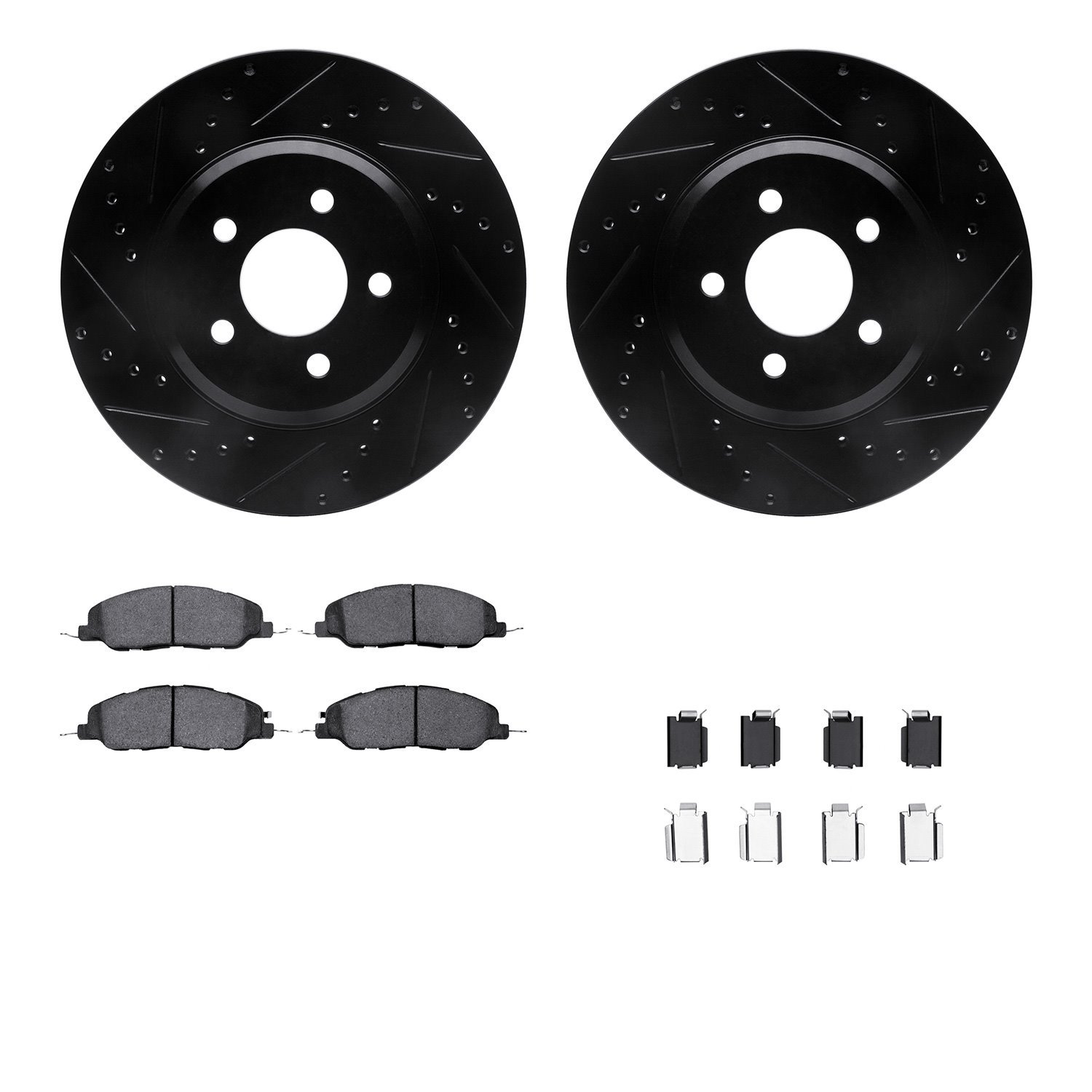 8512-54038 Drilled/Slotted Brake Rotors w/5000 Advanced Brake Pads Kit & Hardware [Black], 2007-2014 Ford/Lincoln/Mercury/Mazda,