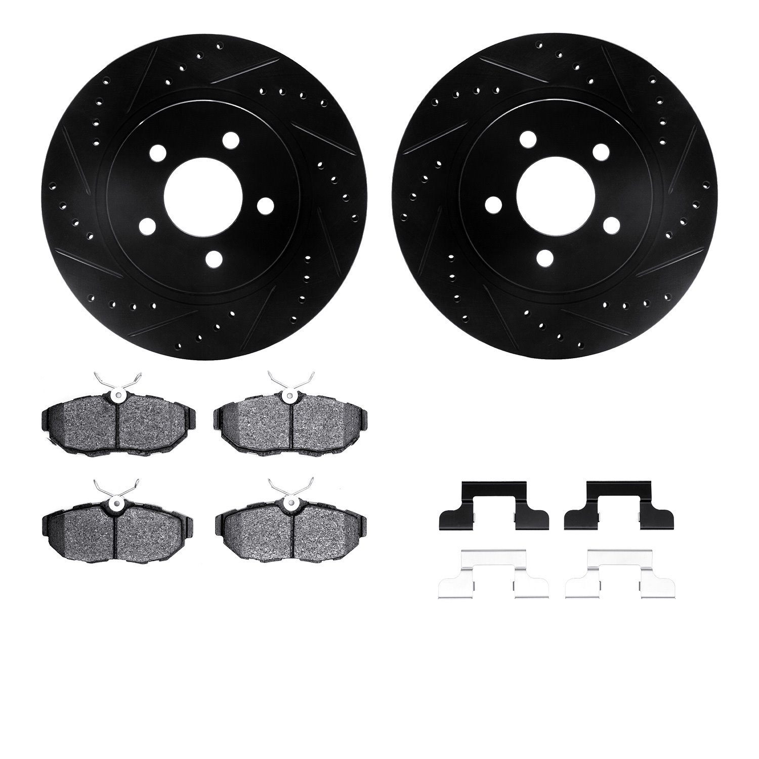 8512-54040 Drilled/Slotted Brake Rotors w/5000 Advanced Brake Pads Kit & Hardware [Black], 2005-2014 Ford/Lincoln/Mercury/Mazda,