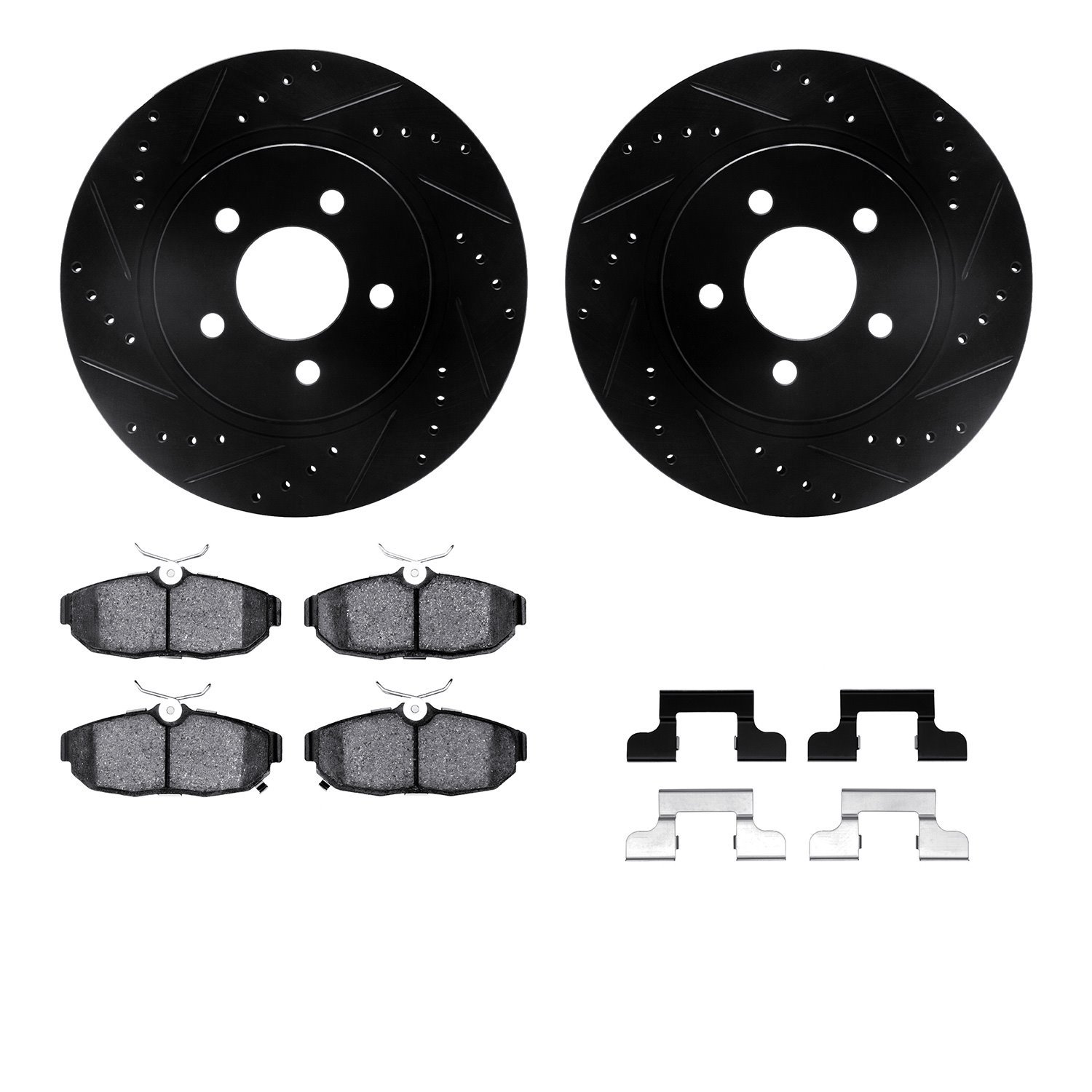 8512-54042 Drilled/Slotted Brake Rotors w/5000 Advanced Brake Pads Kit & Hardware [Black], 2012-2014 Ford/Lincoln/Mercury/Mazda,